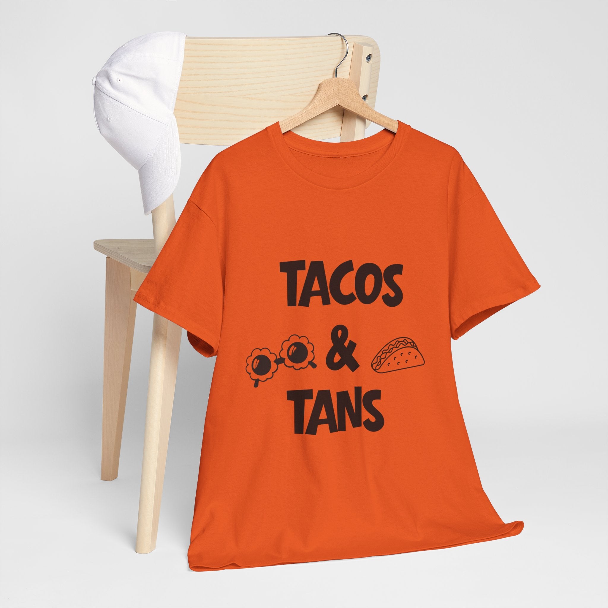 T-Shirt — "Tacos & Tans" Graphic Tee (Summer Vacation, Beach & Taco Night)