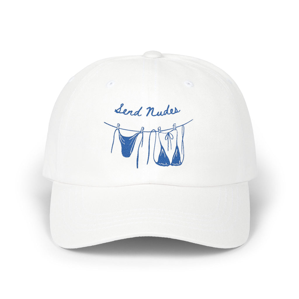 Dad Cap — "Send Nudes" Blue Embroidered Laundry Line Hat