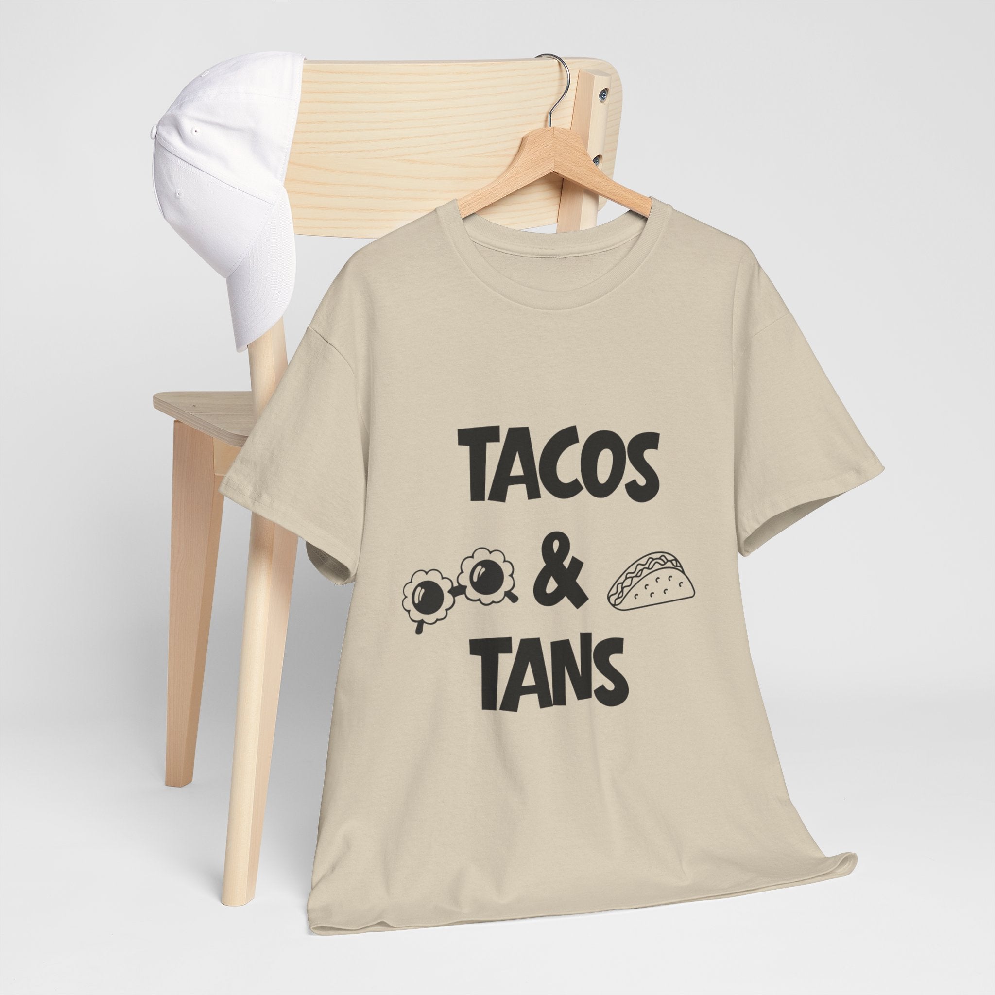 T-Shirt — "Tacos & Tans" Graphic Tee (Summer Vacation, Beach & Taco Night)