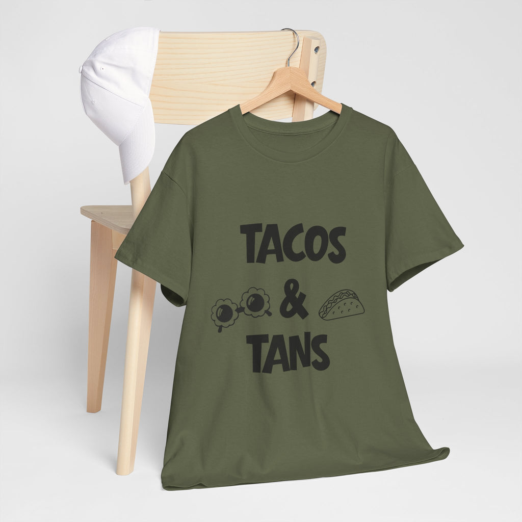 T-Shirt — "Tacos & Tans" Graphic Tee (Summer Vacation, Beach & Taco Night)