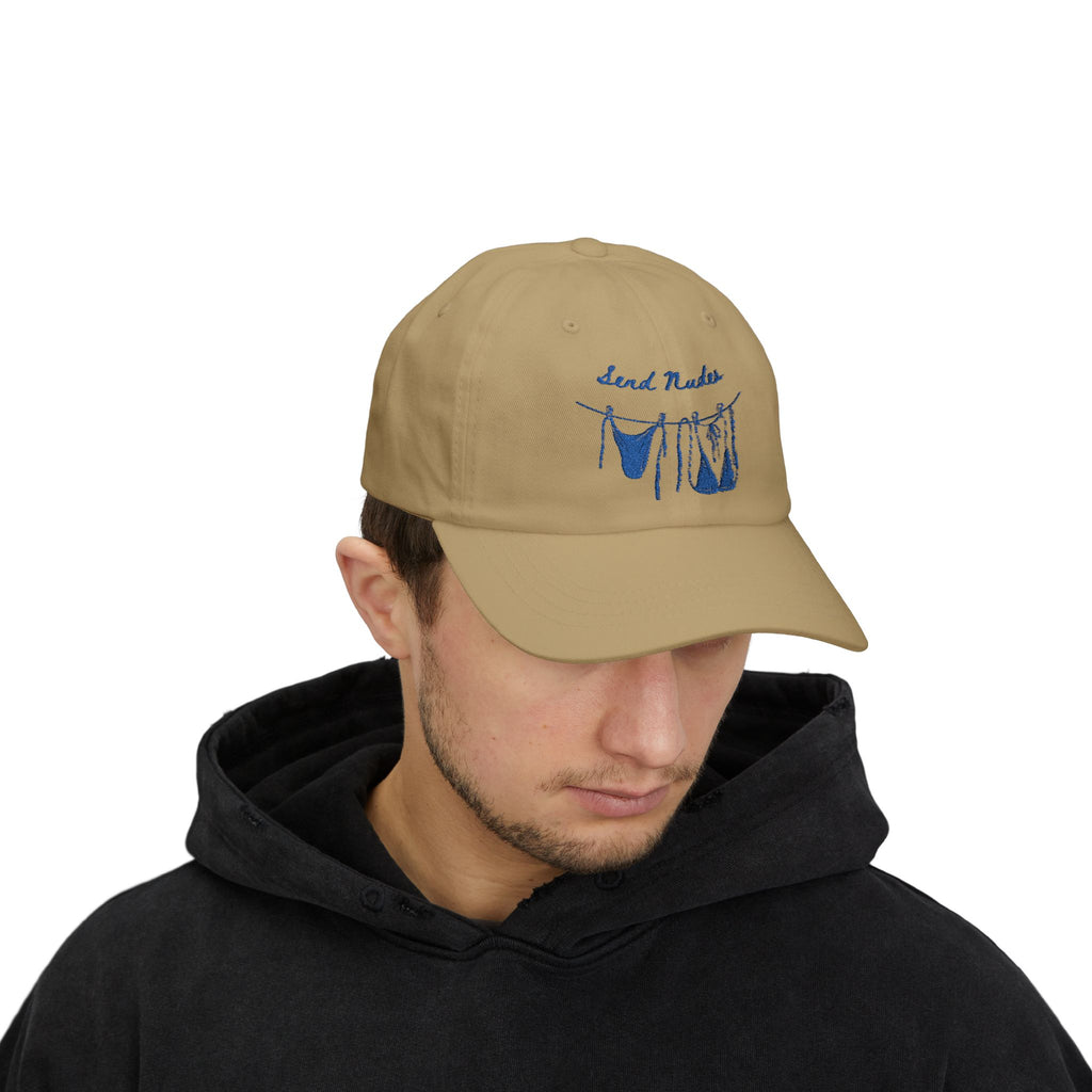 Dad Cap — "Send Nudes" Blue Embroidered Laundry Line Hat