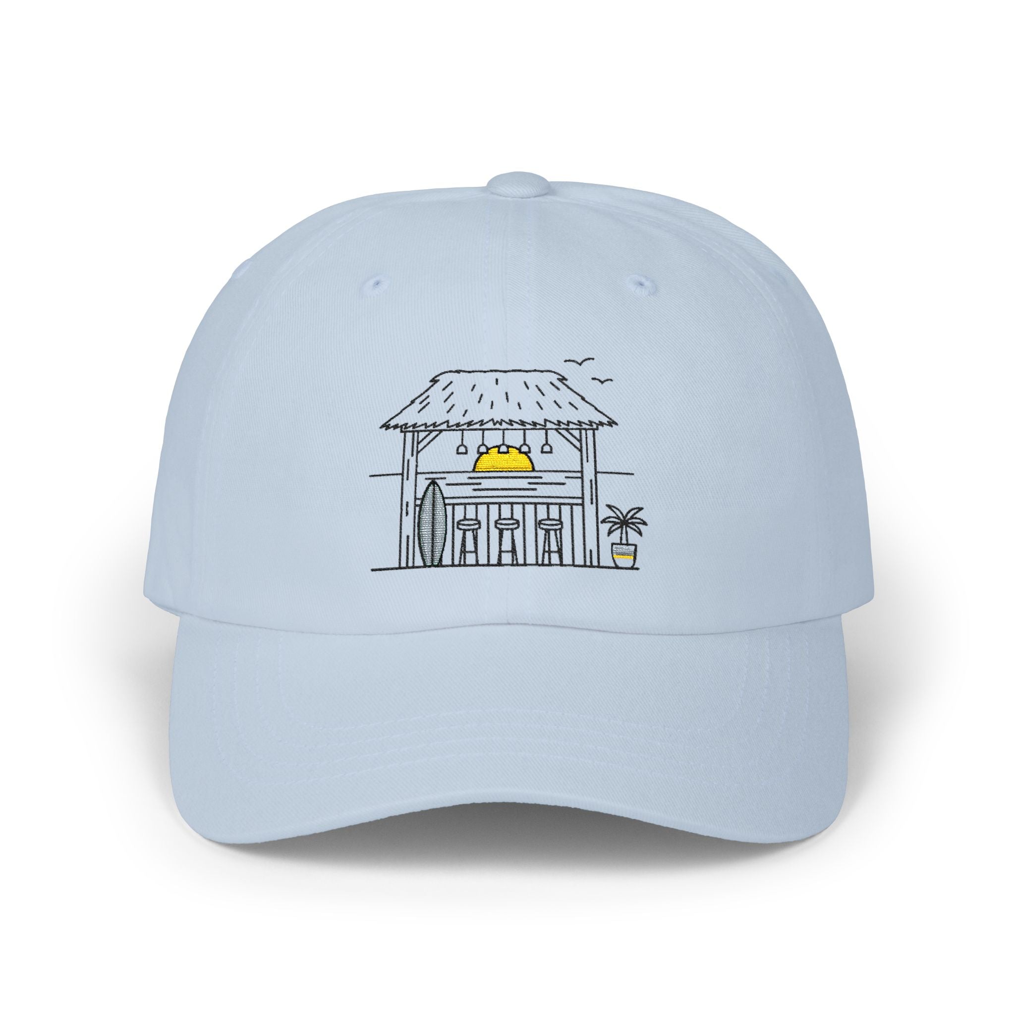Beach Hut Dad Cap – Hand-Drawn Surf Shack Baseball Hat