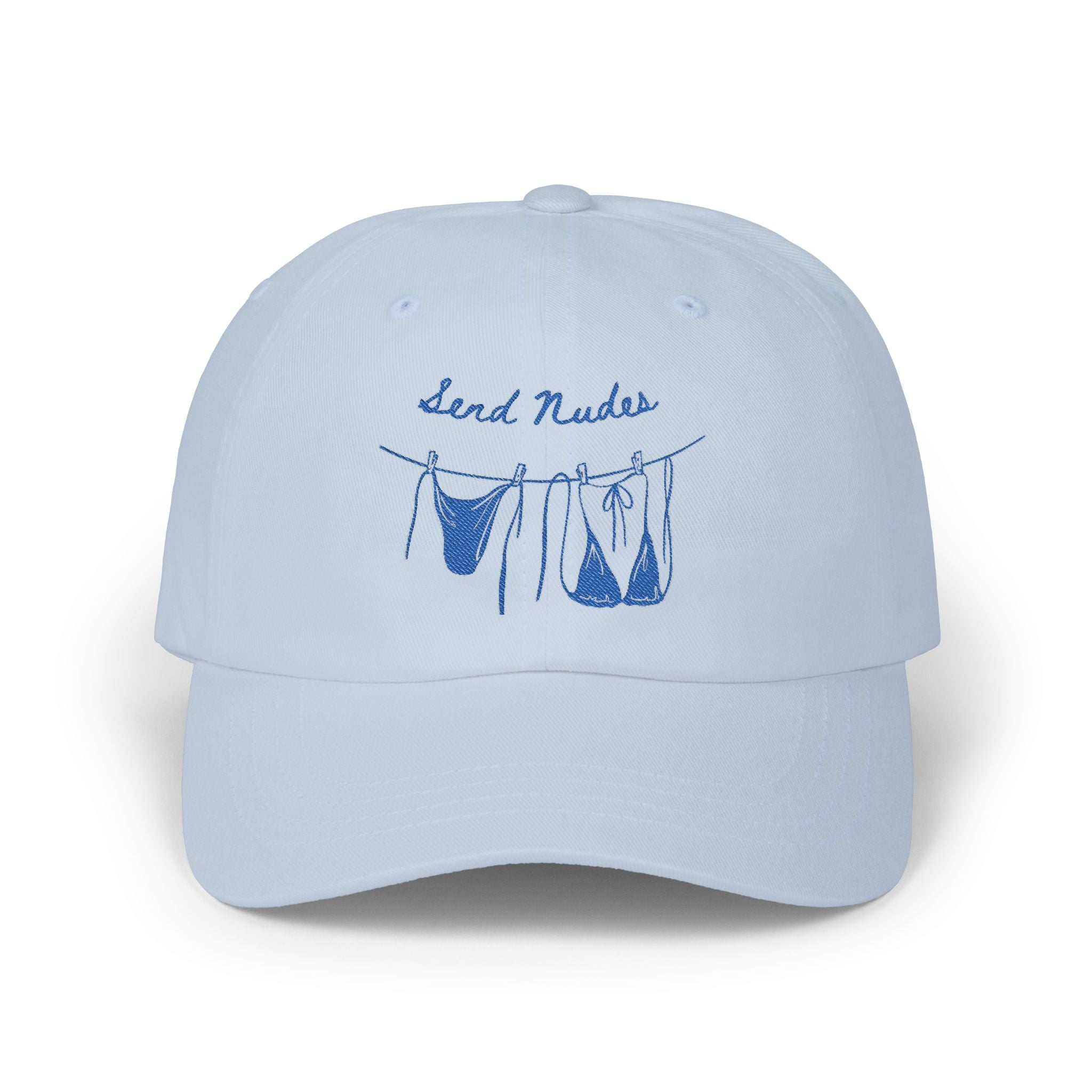Dad Cap — "Send Nudes" Blue Embroidered Laundry Line Hat