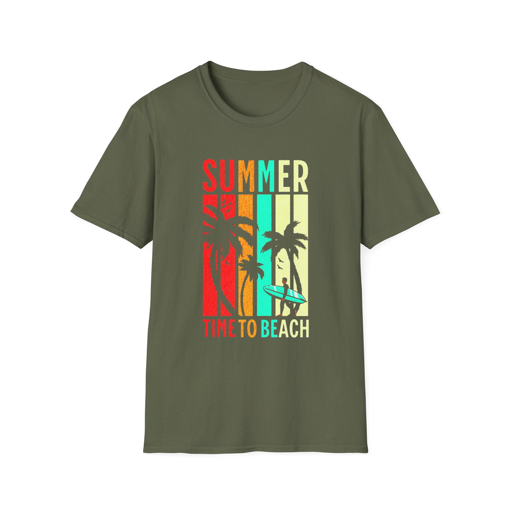 Summer Beach T-Shirt — "Time to Beach" Palm Tree Surf Graphic