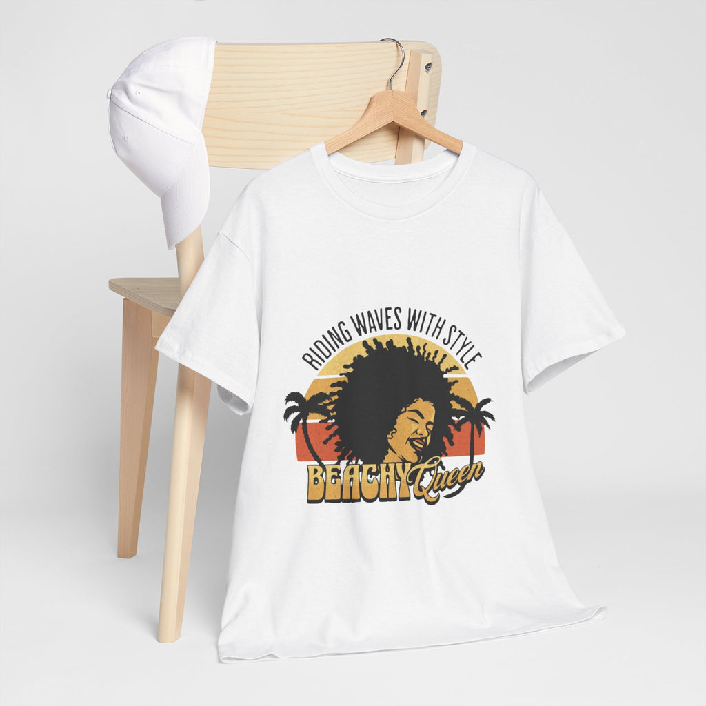 Beachy Vibes Tee — "Riding Waves With Style" Retro Sunset Surf T-Shirt