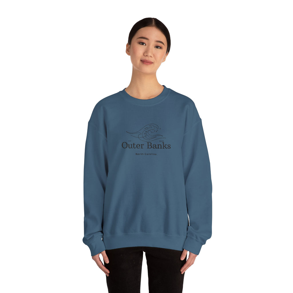 Outer Banks Coastal Wave Crewneck Sweatshirt — Embroidered Pullover