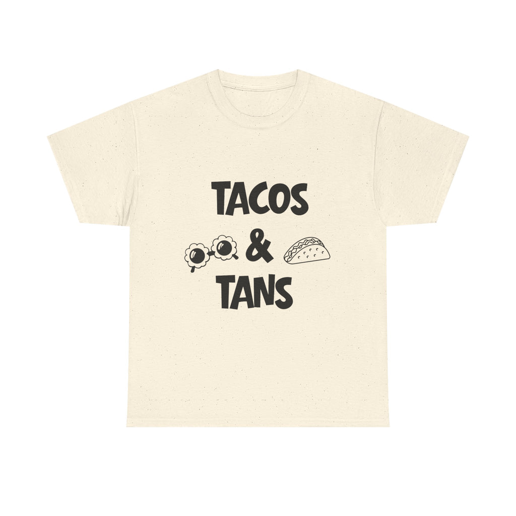 T-Shirt — "Tacos & Tans" Graphic Tee (Summer Vacation, Beach & Taco Night)