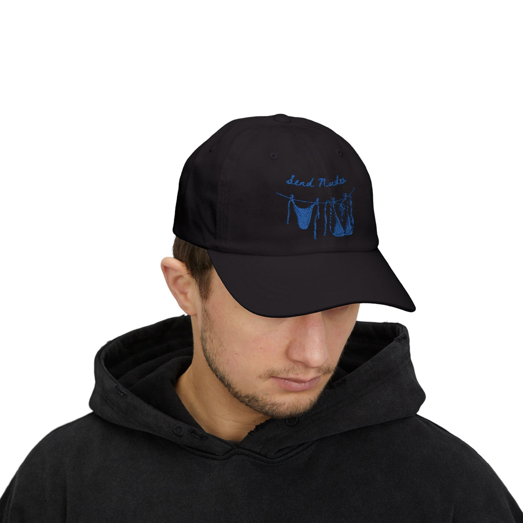 Dad Cap — "Send Nudes" Blue Embroidered Laundry Line Hat