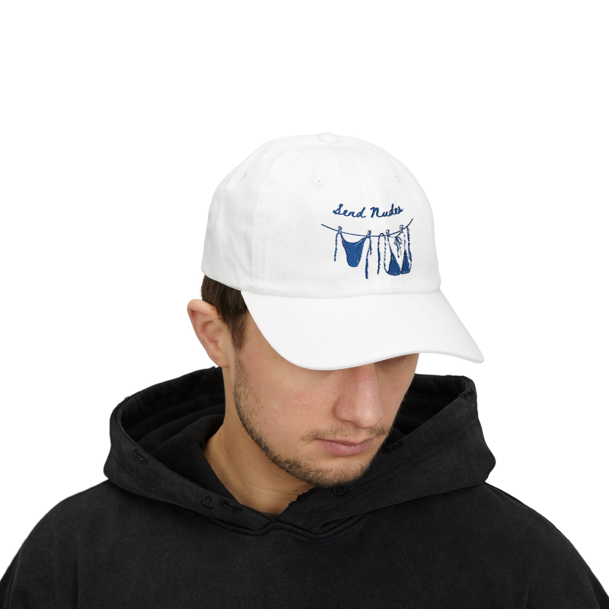 Dad Cap — "Send Nudes" Blue Embroidered Laundry Line Hat