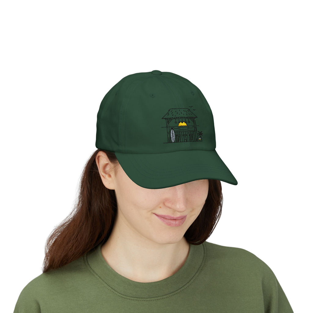 Beach Hut Dad Cap – Hand-Drawn Surf Shack Baseball Hat
