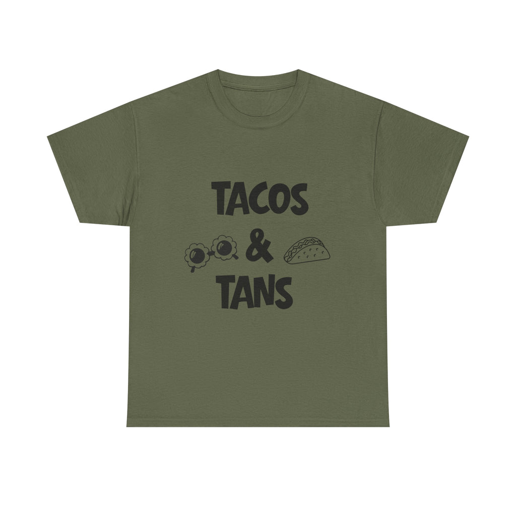 T-Shirt — "Tacos & Tans" Graphic Tee (Summer Vacation, Beach & Taco Night)
