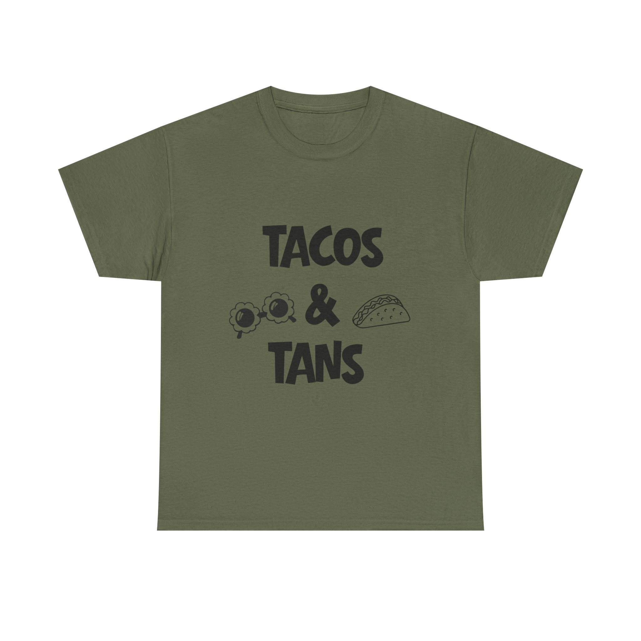 T-Shirt — "Tacos & Tans" Graphic Tee (Summer Vacation, Beach & Taco Night)