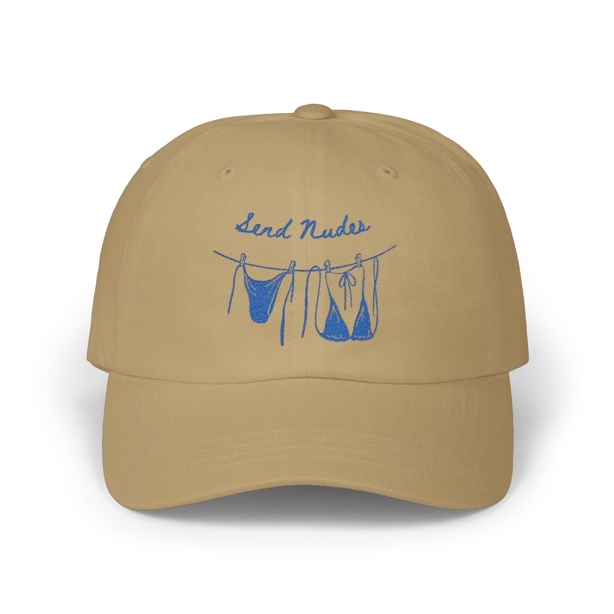 Dad Cap — "Send Nudes" Blue Embroidered Laundry Line Hat