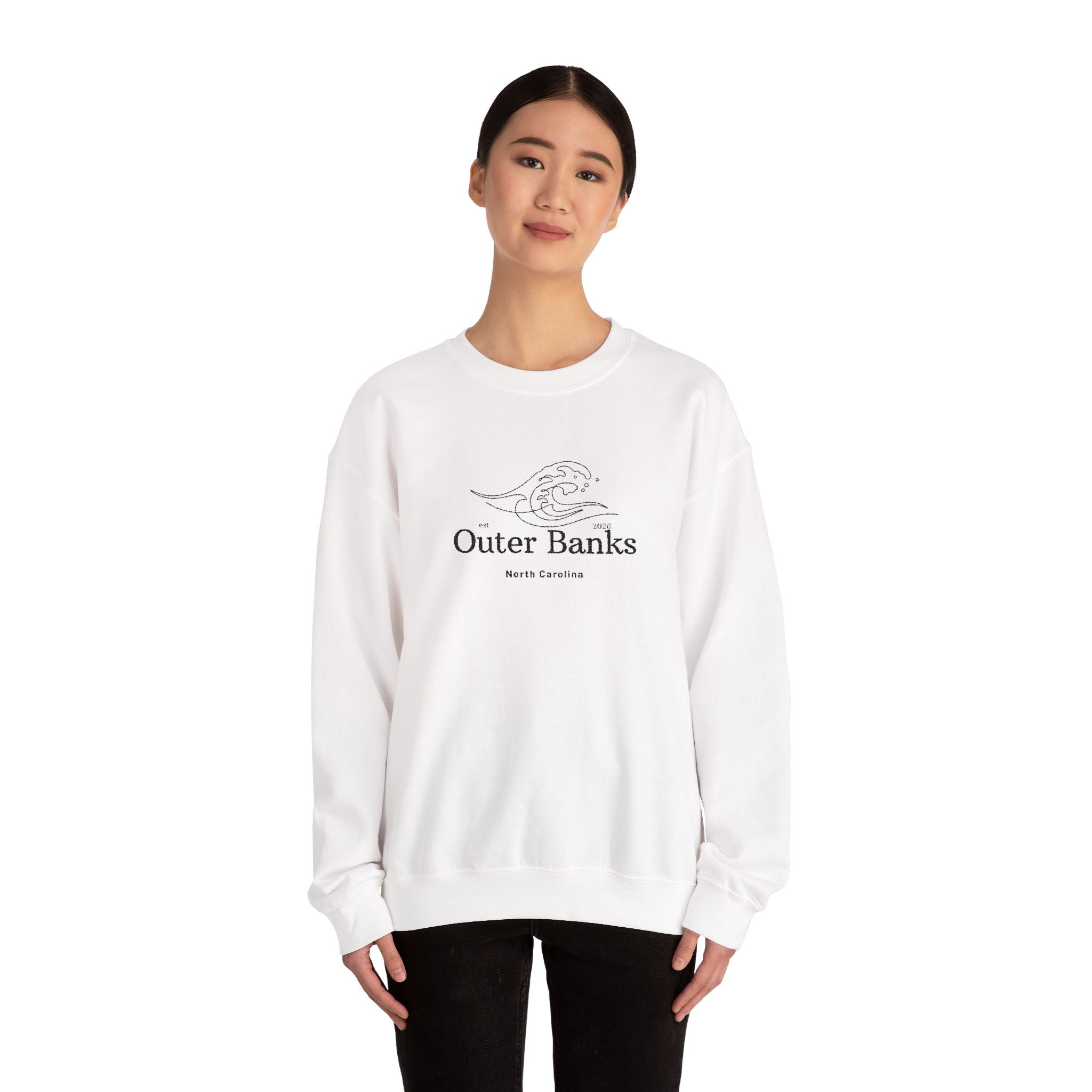Outer Banks Coastal Wave Crewneck Sweatshirt — Embroidered Pullover