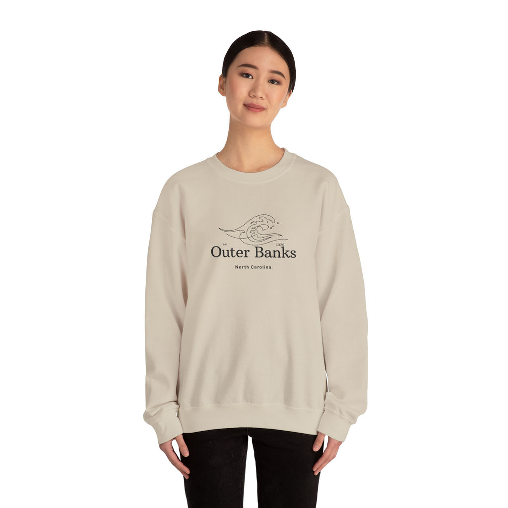 Outer Banks Coastal Wave Crewneck Sweatshirt — Embroidered Pullover