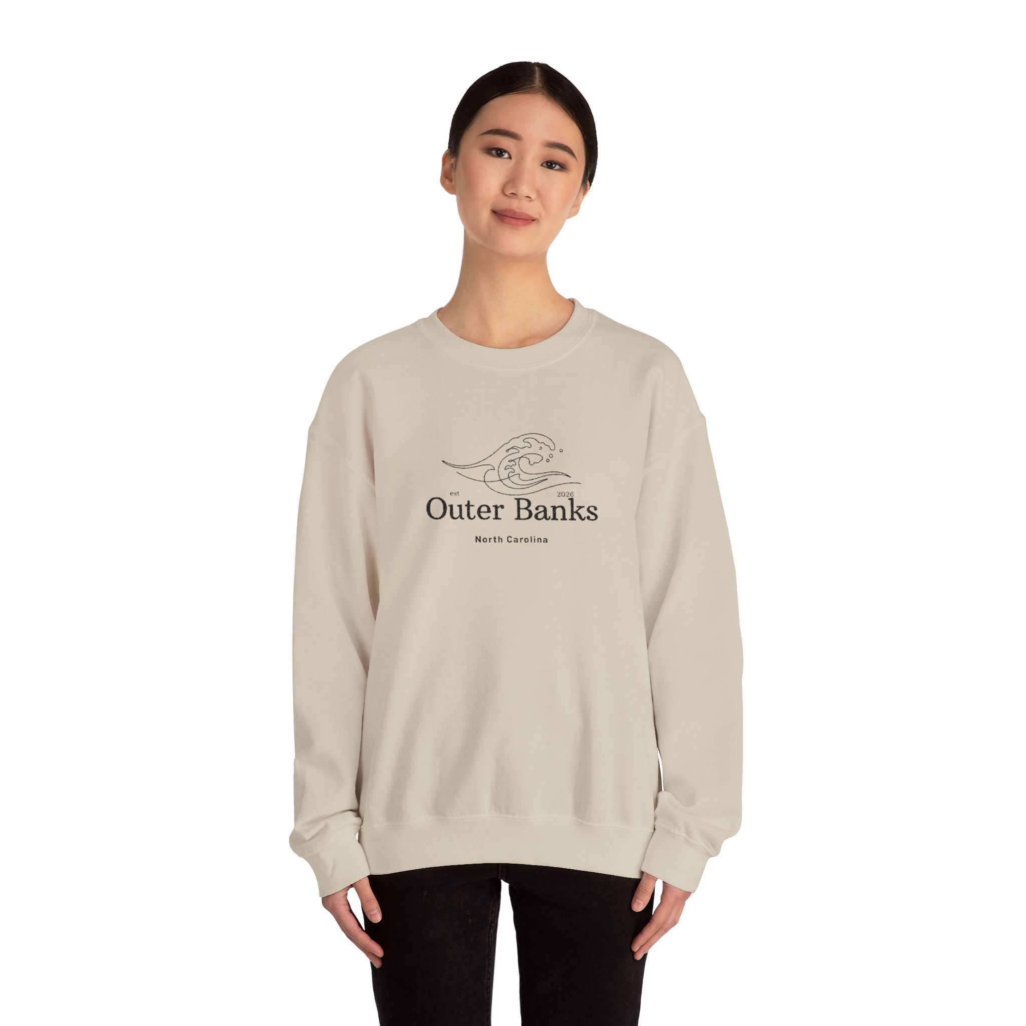 Outer Banks Coastal Wave Crewneck Sweatshirt — Embroidered Pullover