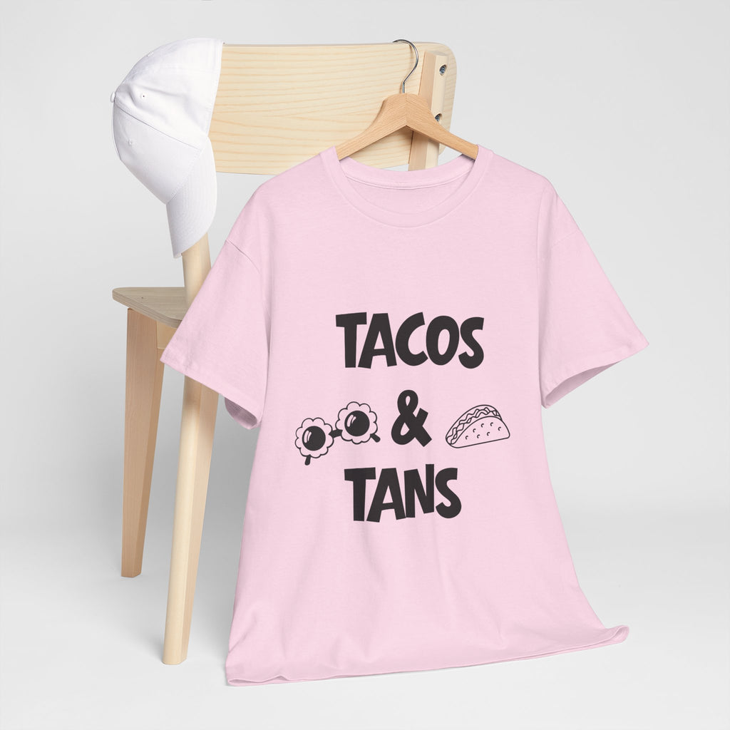 T-Shirt — "Tacos & Tans" Graphic Tee (Summer Vacation, Beach & Taco Night)