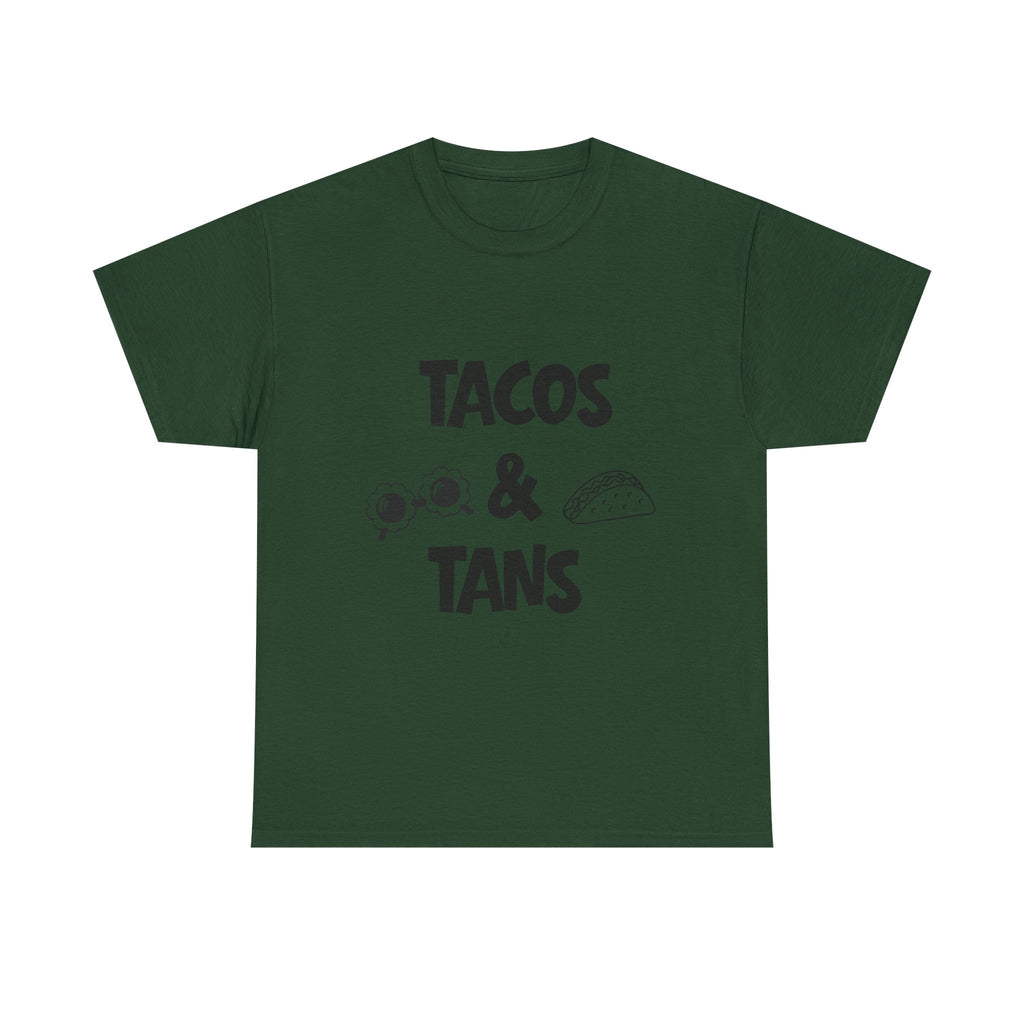 T-Shirt — "Tacos & Tans" Graphic Tee (Summer Vacation, Beach & Taco Night)