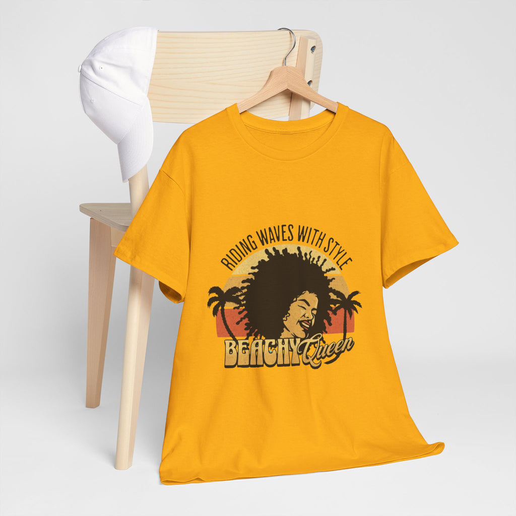 Beachy Vibes Tee — "Riding Waves With Style" Retro Sunset Surf T-Shirt