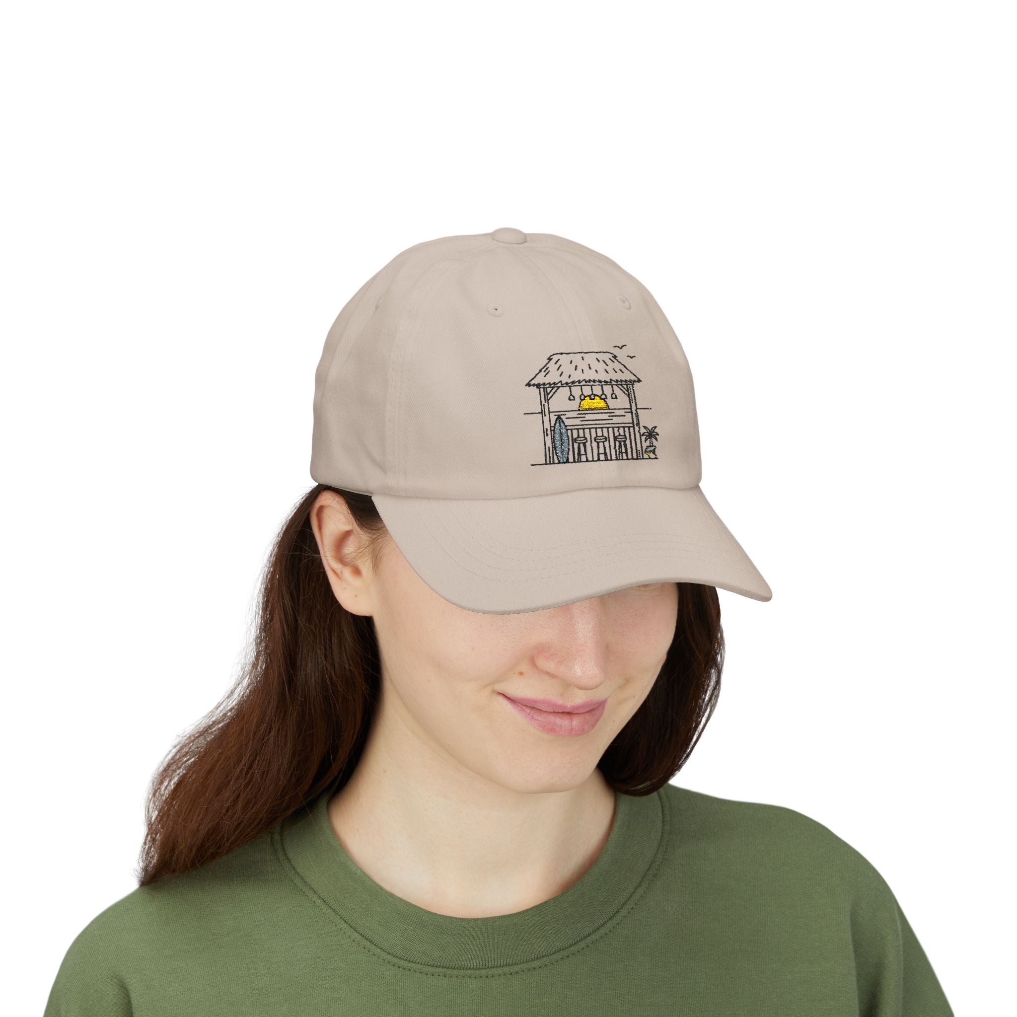 Beach Hut Dad Cap – Hand-Drawn Surf Shack Baseball Hat
