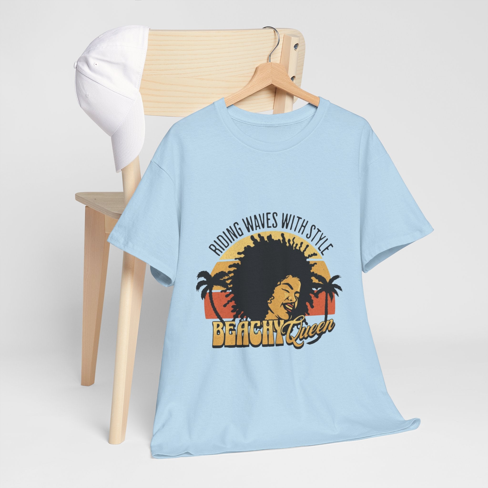 Beachy Vibes Tee — "Riding Waves With Style" Retro Sunset Surf T-Shirt