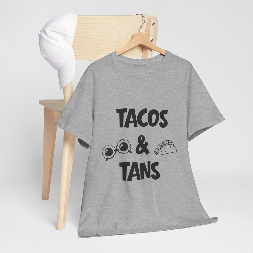 T-Shirt — "Tacos & Tans" Graphic Tee (Summer Vacation, Beach & Taco Night)