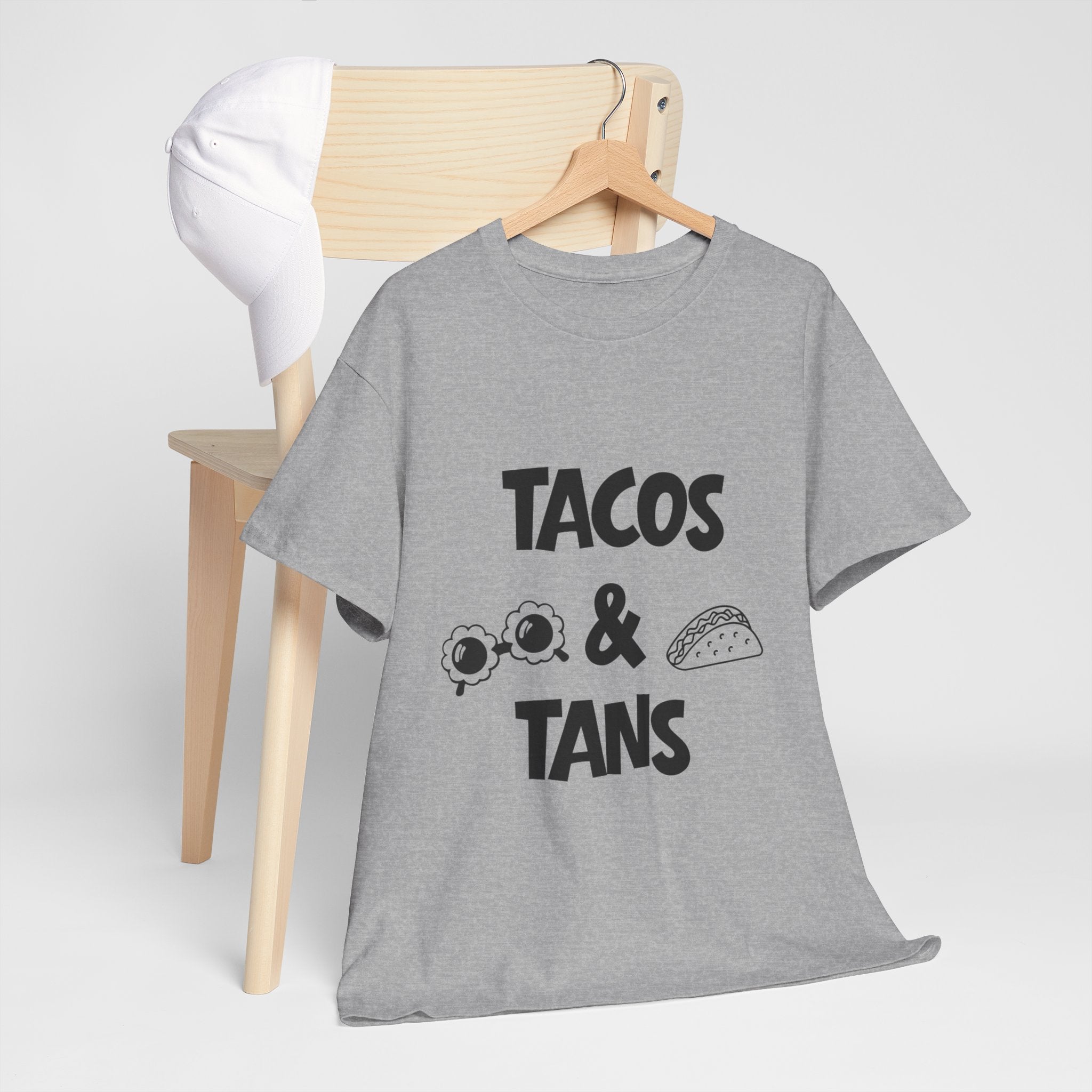 T-Shirt — "Tacos & Tans" Graphic Tee (Summer Vacation, Beach & Taco Night)