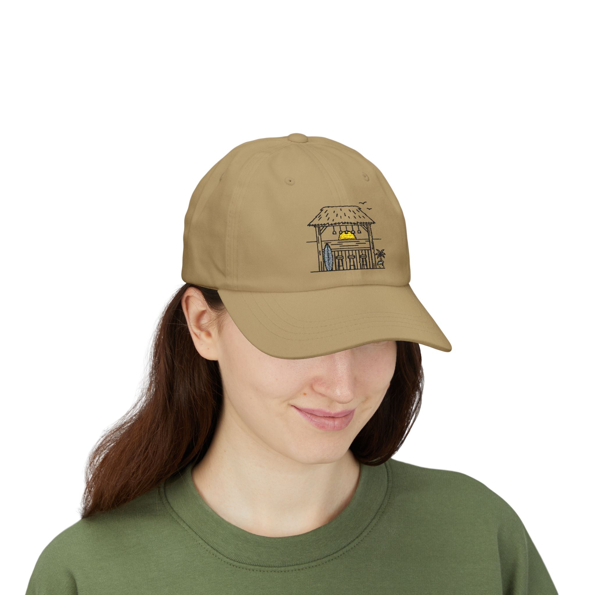 Beach Hut Dad Cap – Hand-Drawn Surf Shack Baseball Hat