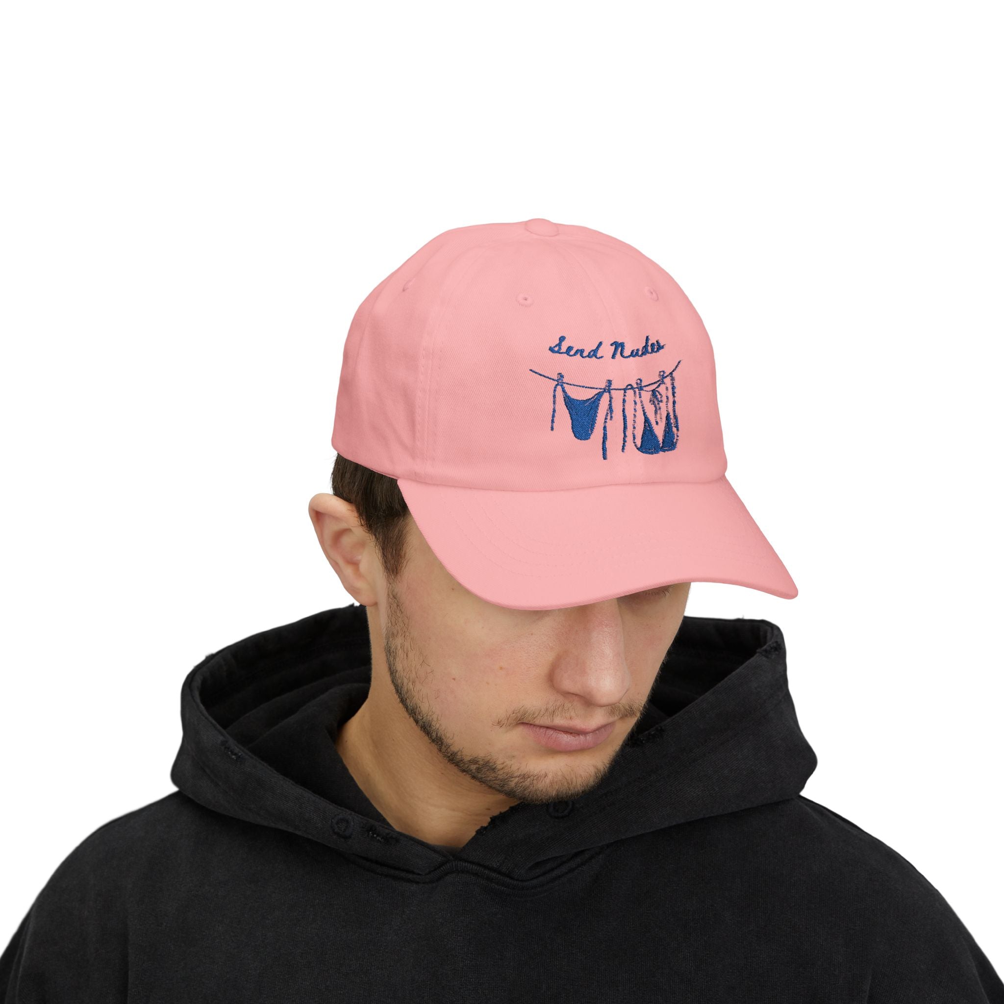 Dad Cap — "Send Nudes" Blue Embroidered Laundry Line Hat