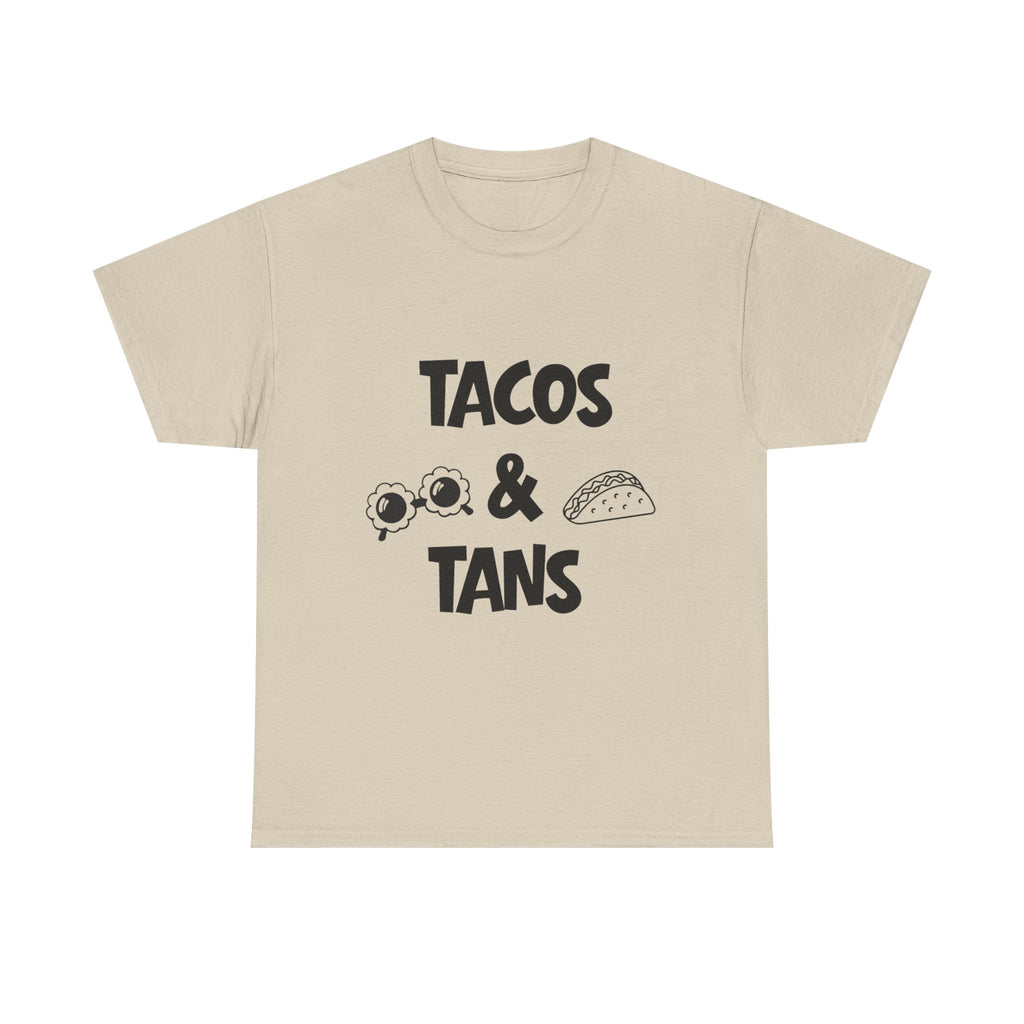 T-Shirt — "Tacos & Tans" Graphic Tee (Summer Vacation, Beach & Taco Night)