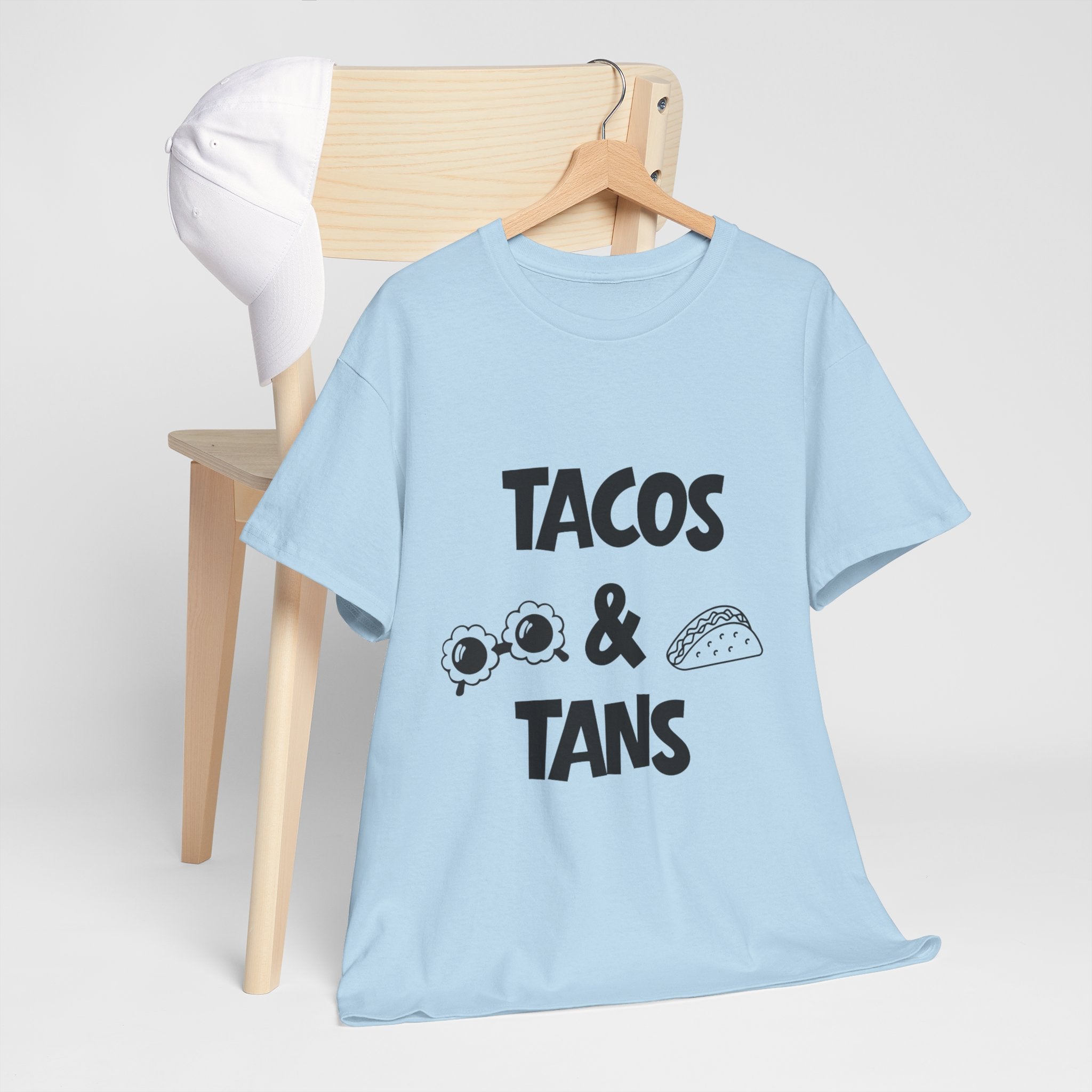 T-Shirt — "Tacos & Tans" Graphic Tee (Summer Vacation, Beach & Taco Night)
