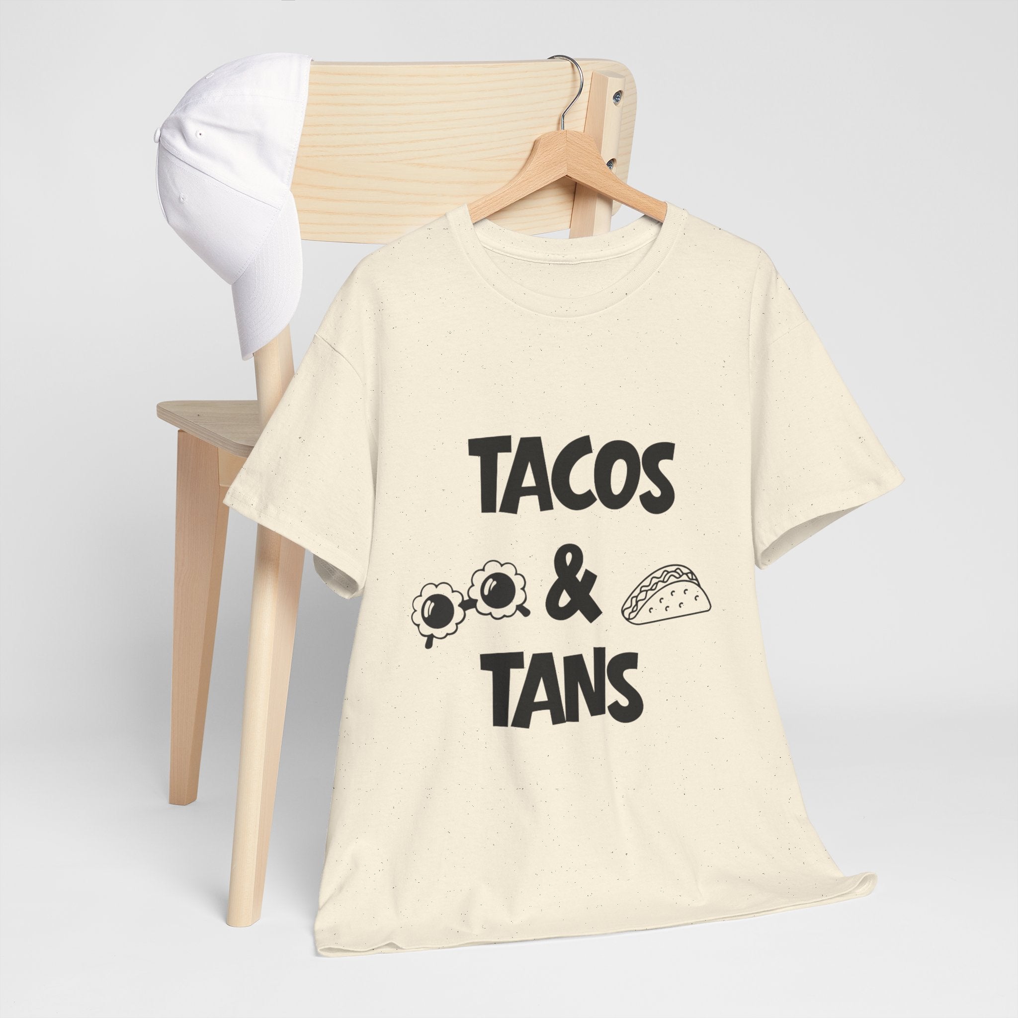 T-Shirt — "Tacos & Tans" Graphic Tee (Summer Vacation, Beach & Taco Night)
