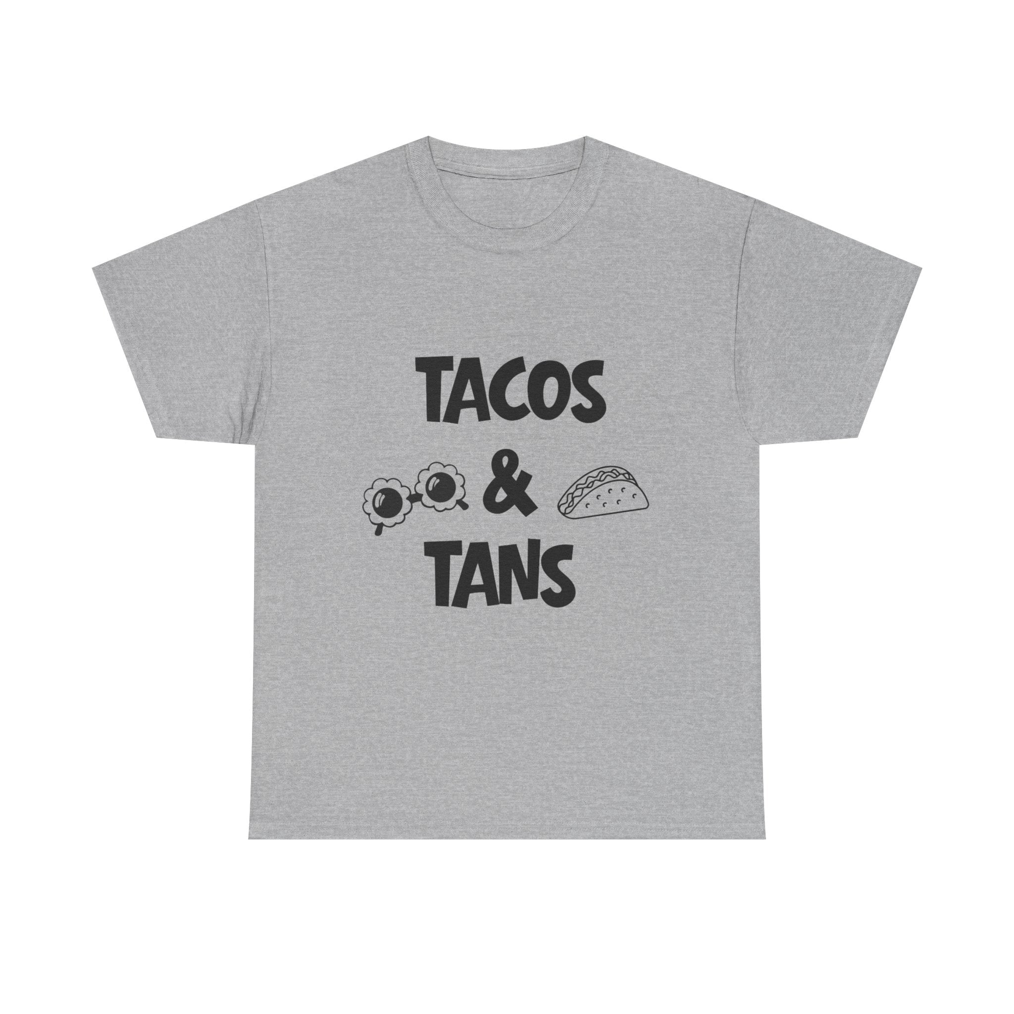 T-Shirt — "Tacos & Tans" Graphic Tee (Summer Vacation, Beach & Taco Night)