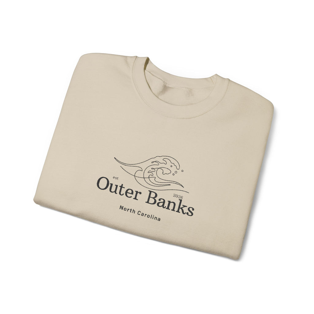 Outer Banks Coastal Wave Crewneck Sweatshirt — Embroidered Pullover