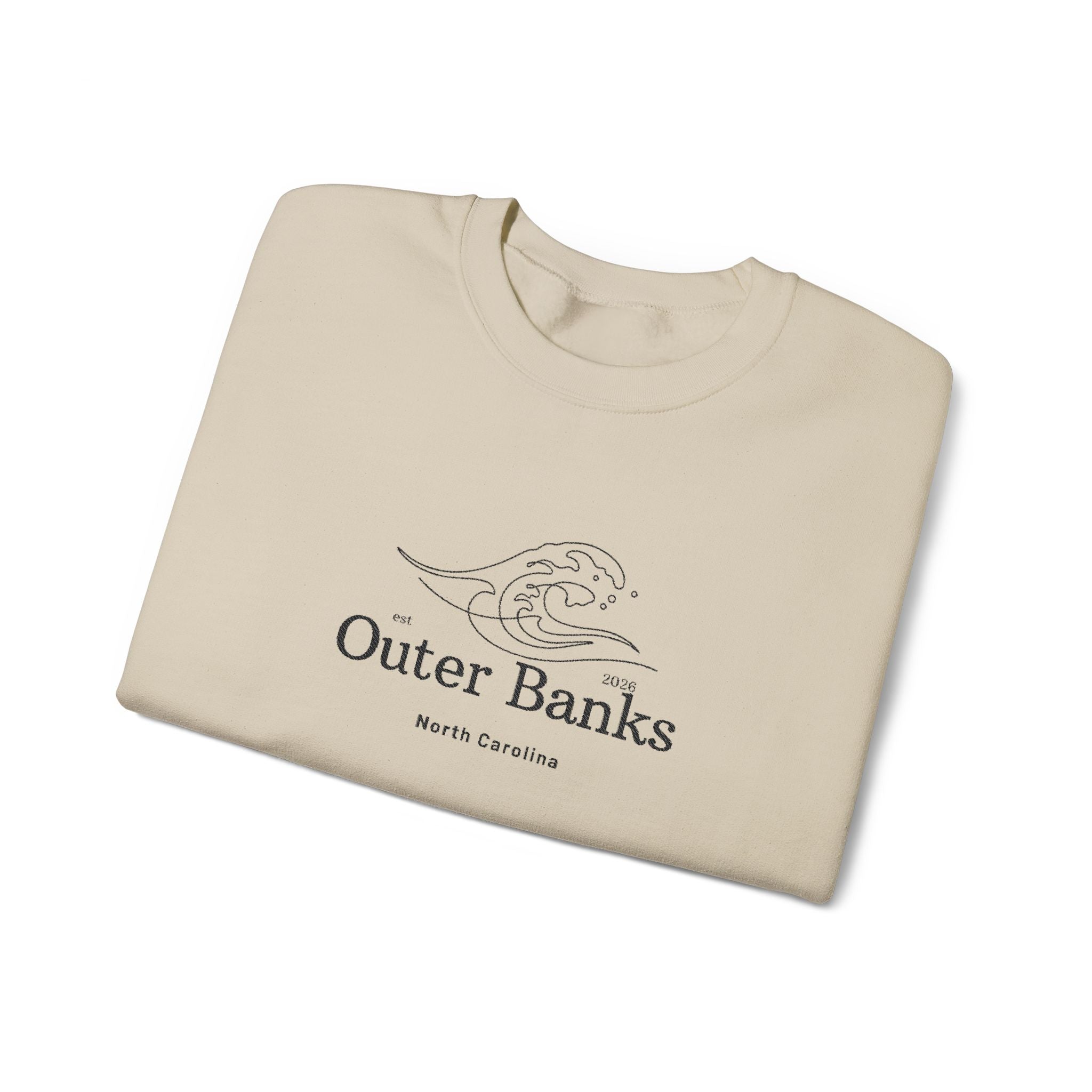 Outer Banks Coastal Wave Crewneck Sweatshirt — Embroidered Pullover