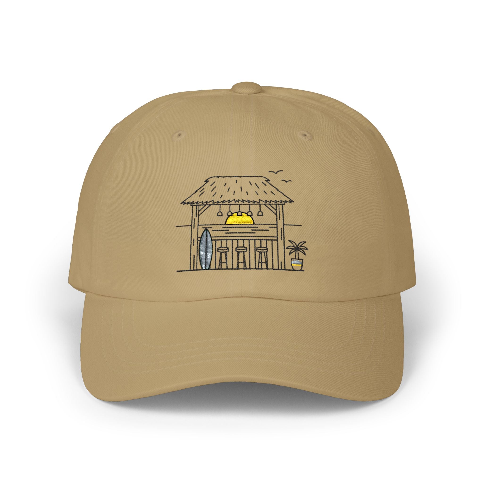 Beach Hut Dad Cap – Hand-Drawn Surf Shack Baseball Hat