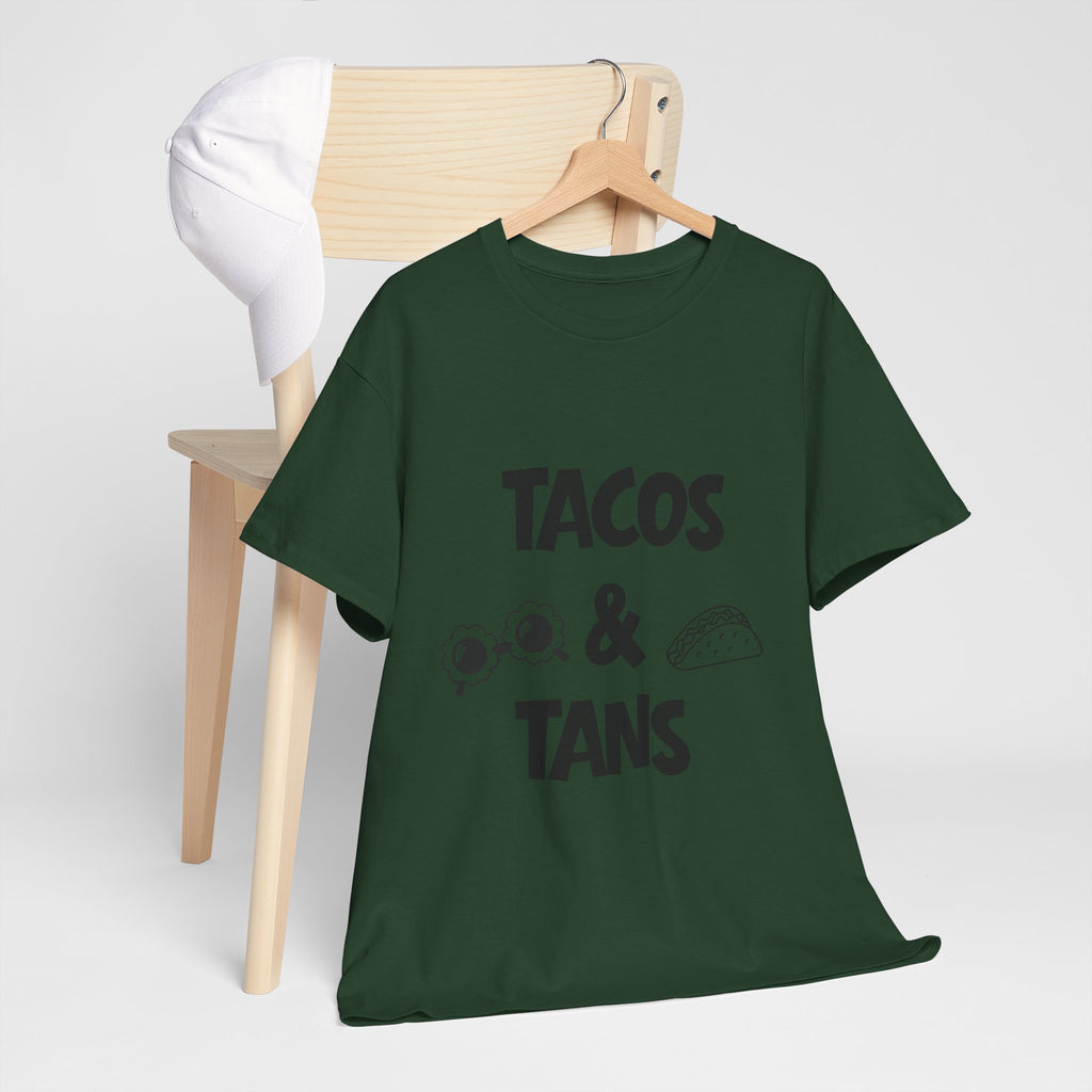 T-Shirt — "Tacos & Tans" Graphic Tee (Summer Vacation, Beach & Taco Night)