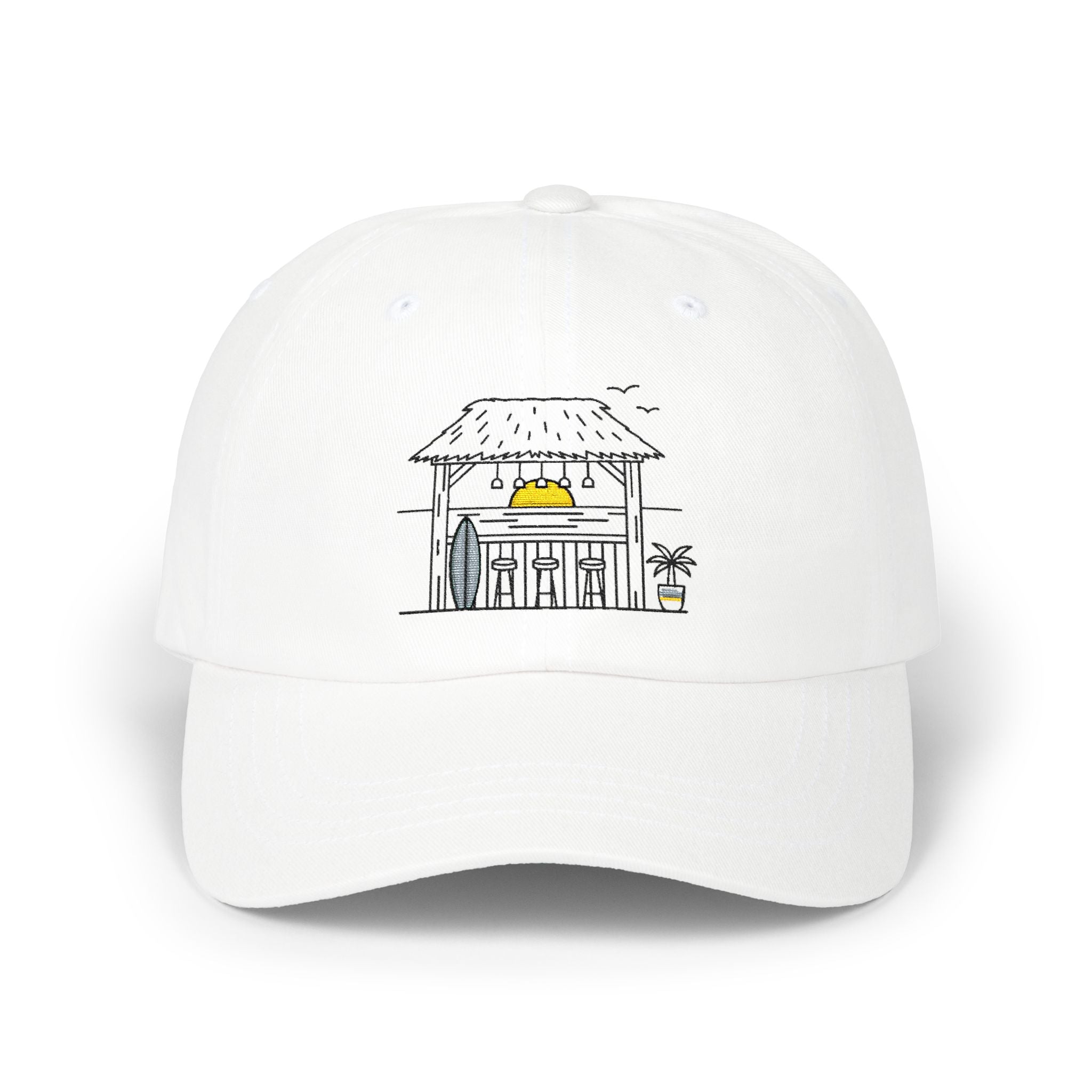 Beach Hut Dad Cap – Hand-Drawn Surf Shack Baseball Hat