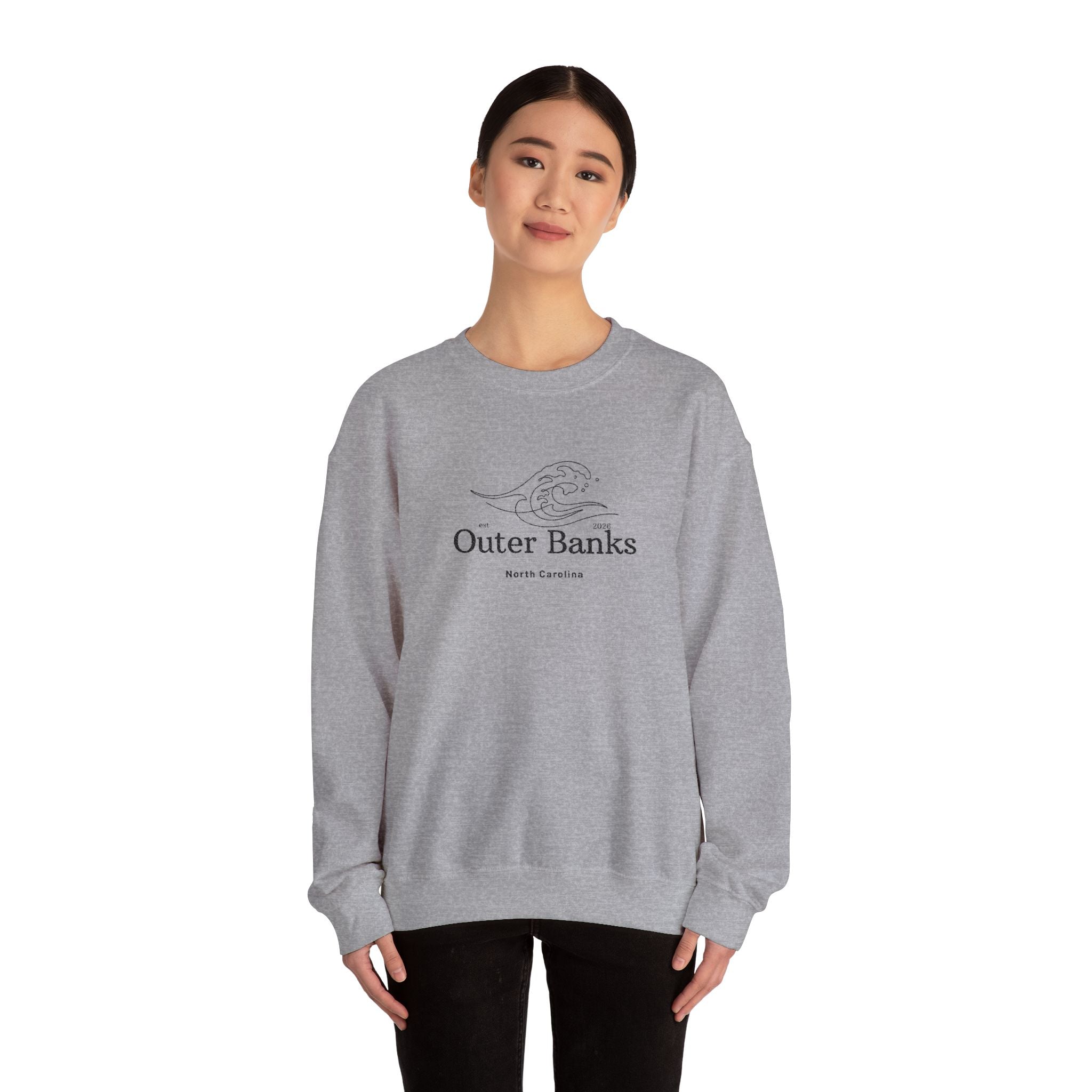 Outer Banks Coastal Wave Crewneck Sweatshirt — Embroidered Pullover