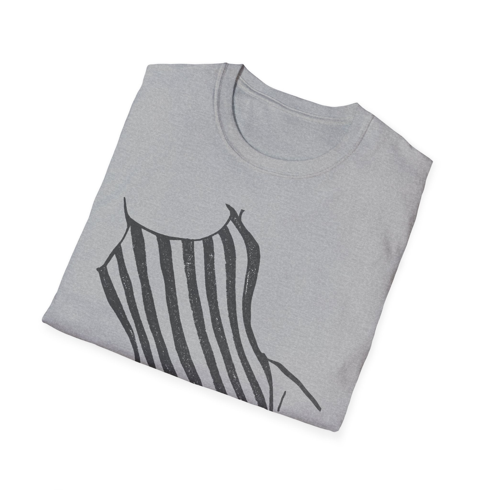 Striped One-Piece Swimsuit Graphic T-Shirt — Minimal Beach Vibe Tee