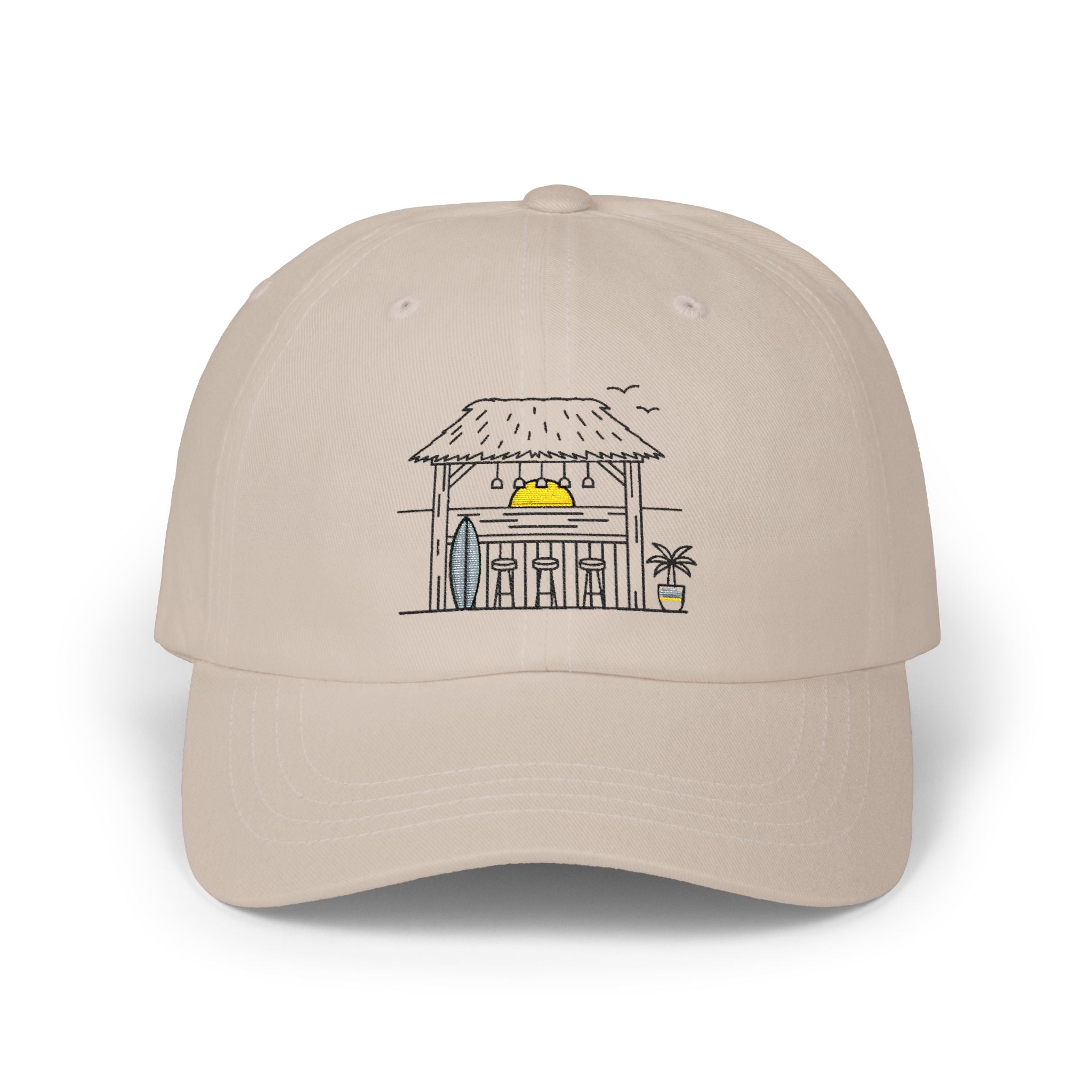 Beach Hut Dad Cap – Hand-Drawn Surf Shack Baseball Hat
