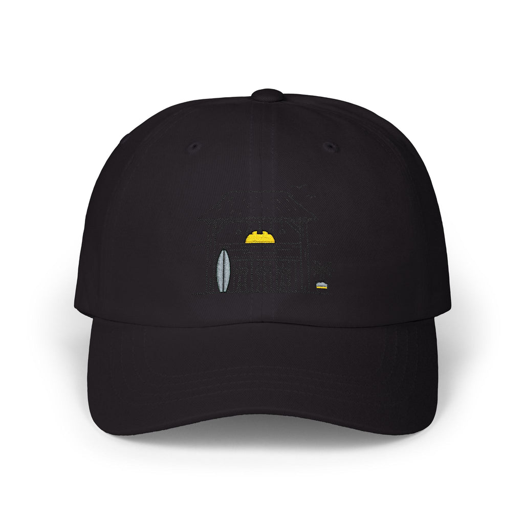 Beach Hut Dad Cap – Hand-Drawn Surf Shack Baseball Hat
