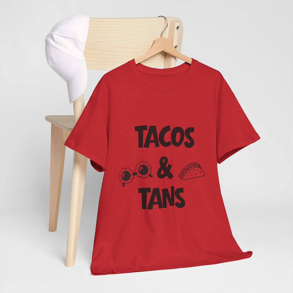 T-Shirt — "Tacos & Tans" Graphic Tee (Summer Vacation, Beach & Taco Night)