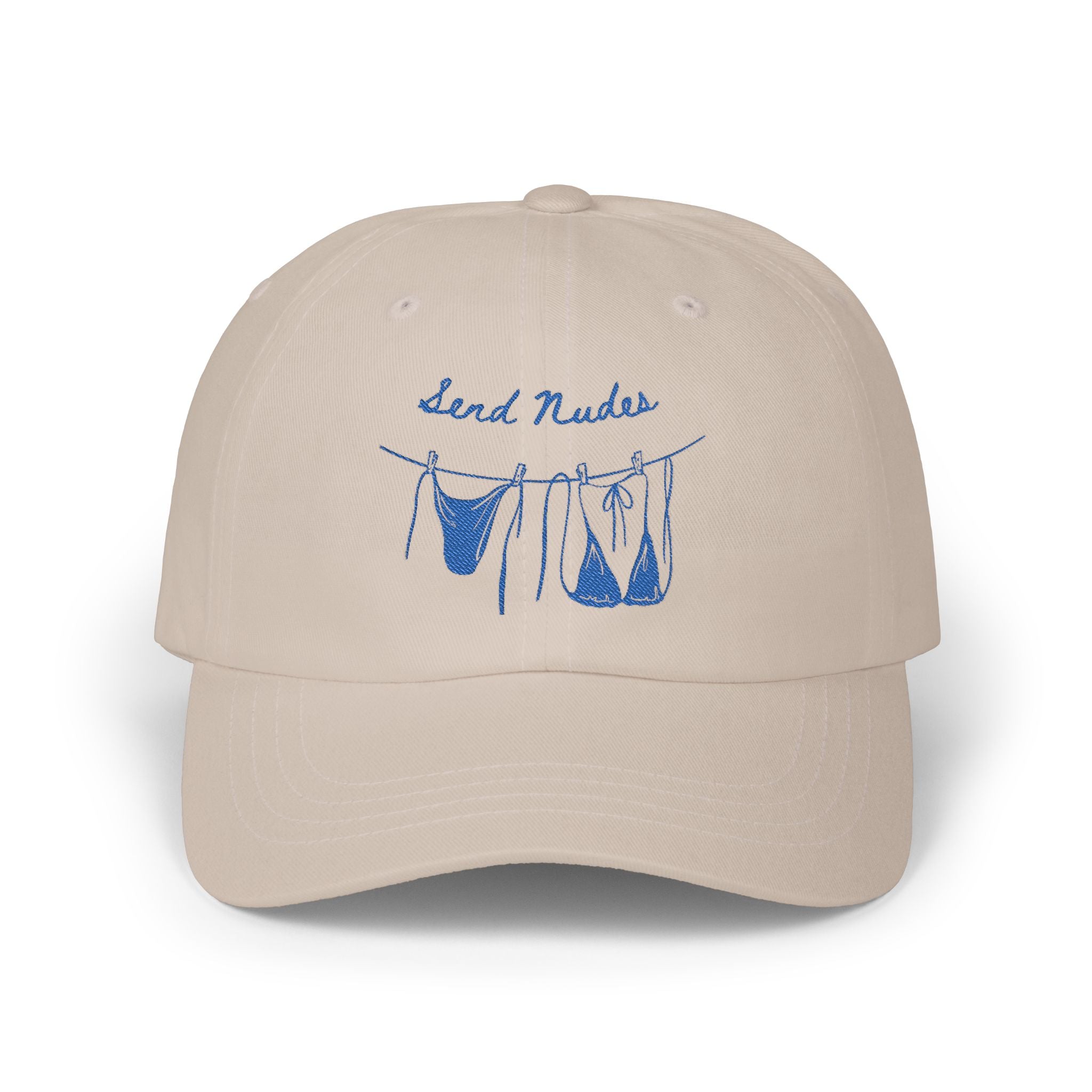 Dad Cap — "Send Nudes" Blue Embroidered Laundry Line Hat