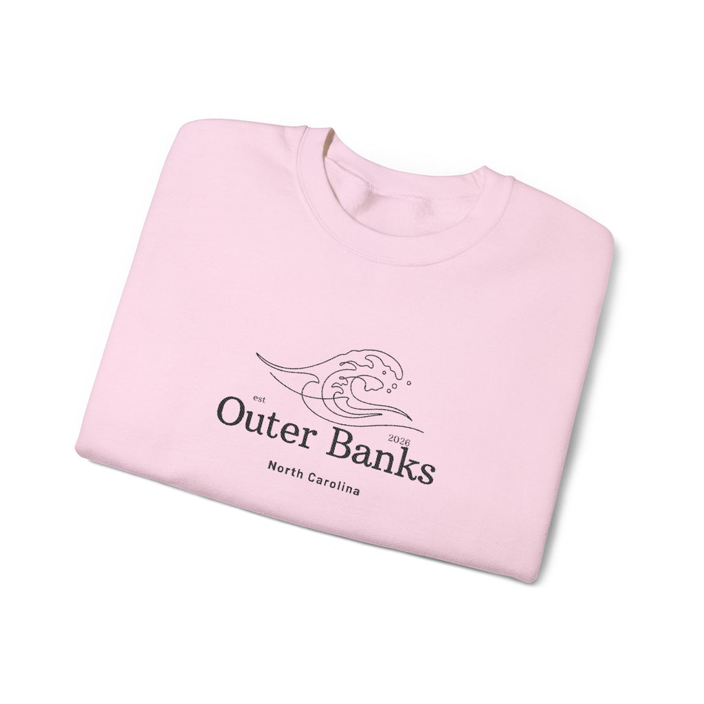 Outer Banks Coastal Wave Crewneck Sweatshirt — Embroidered Pullover