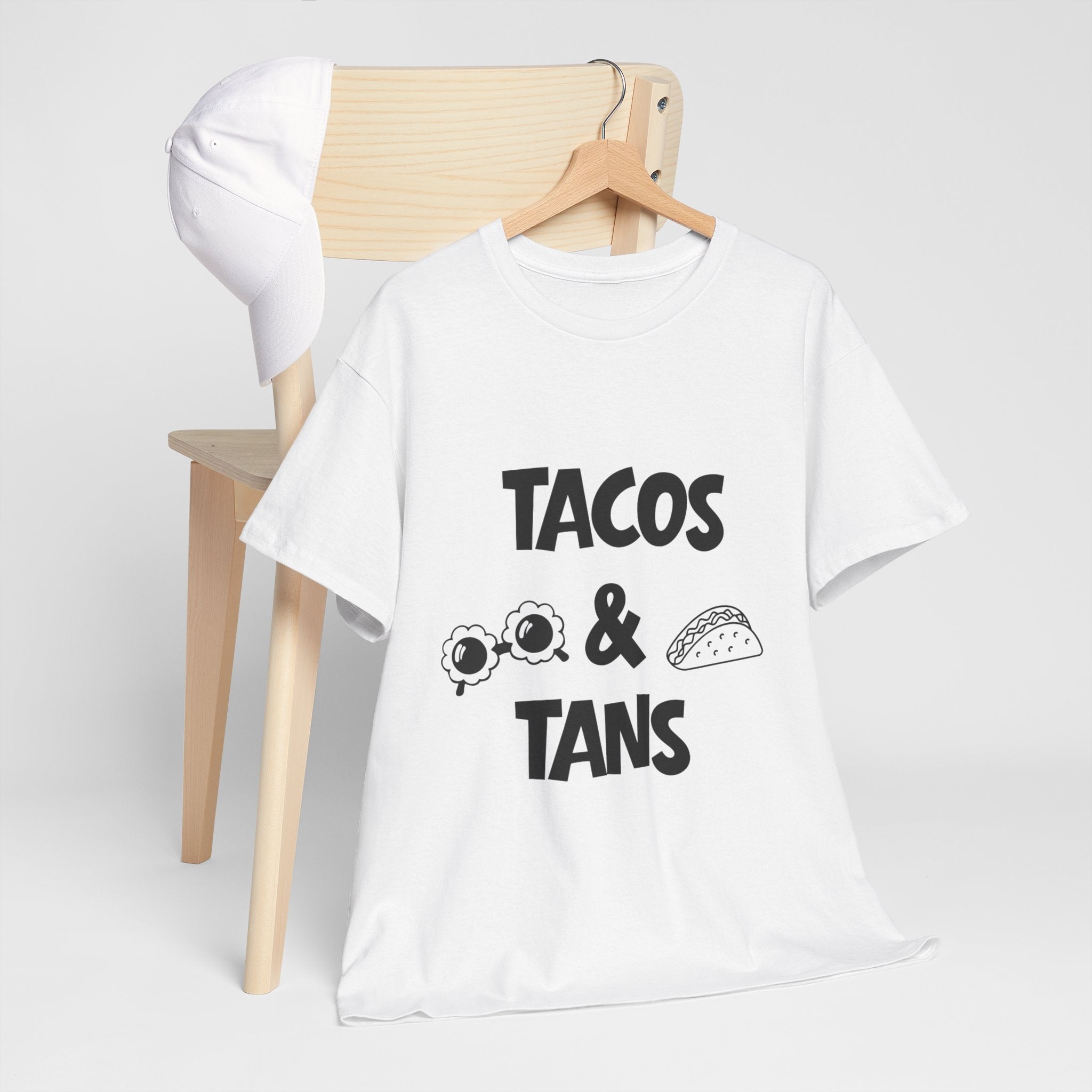 T-Shirt — "Tacos & Tans" Graphic Tee (Summer Vacation, Beach & Taco Night)