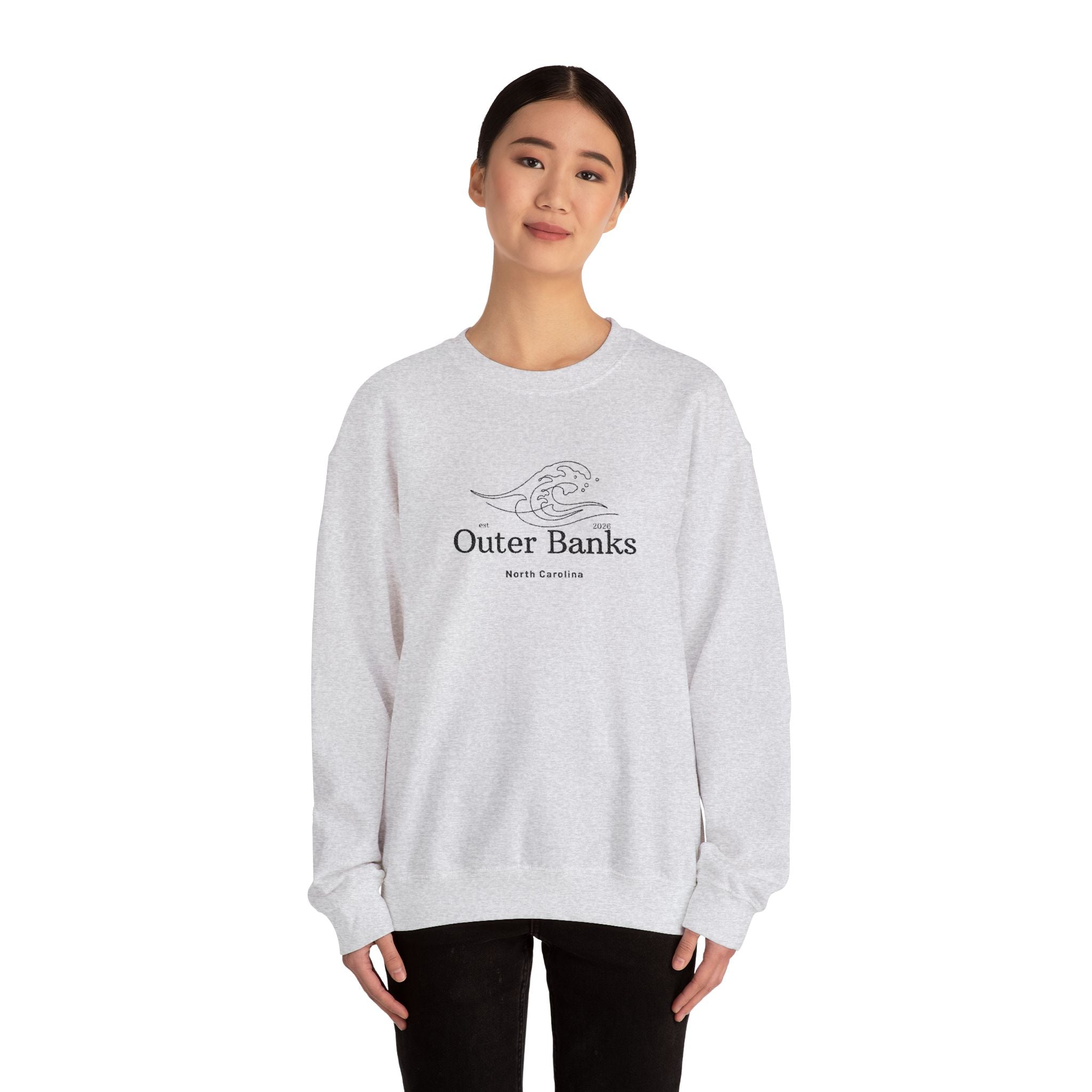 Outer Banks Coastal Wave Crewneck Sweatshirt — Embroidered Pullover