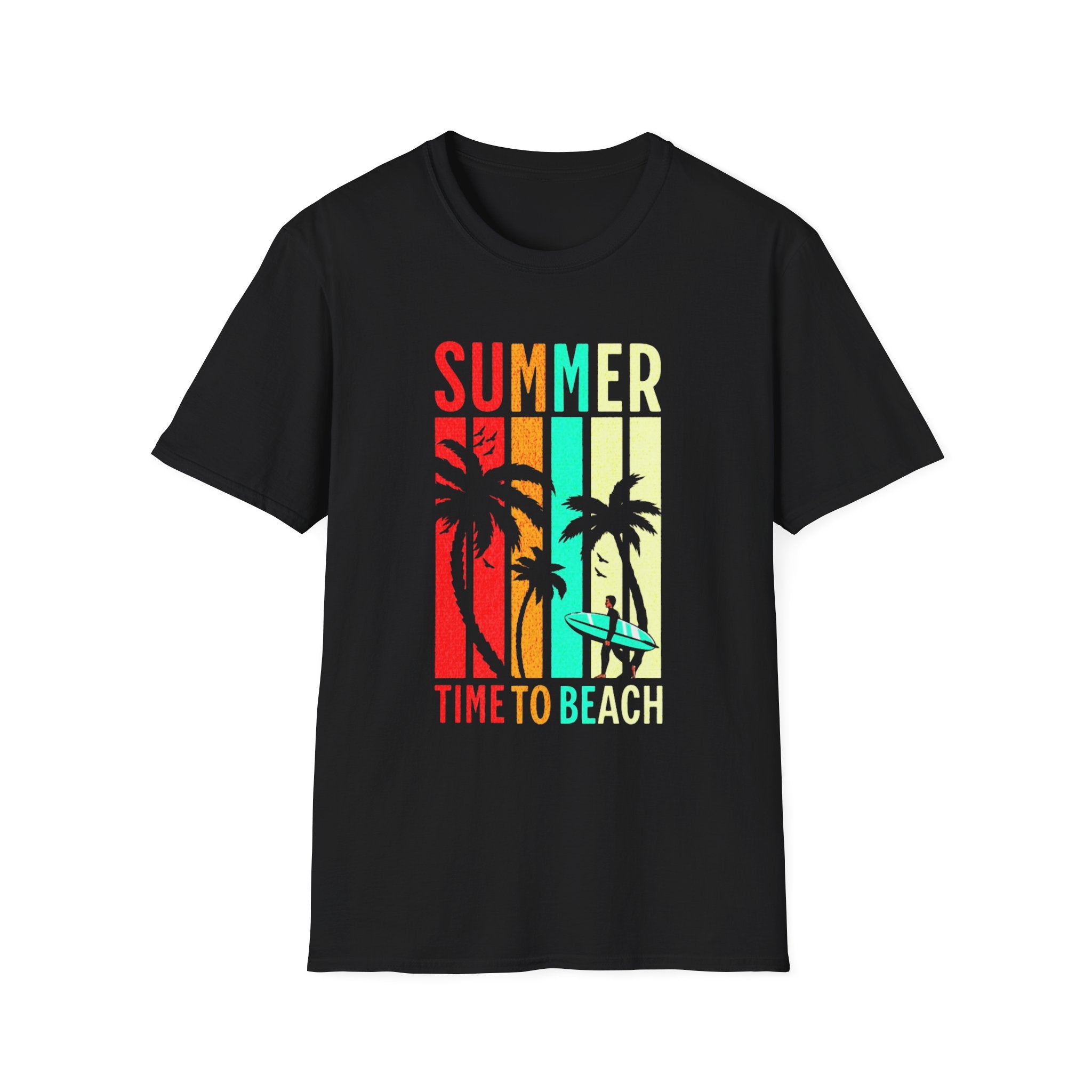 Summer Beach T-Shirt — "Time to Beach" Palm Tree Surf Graphic