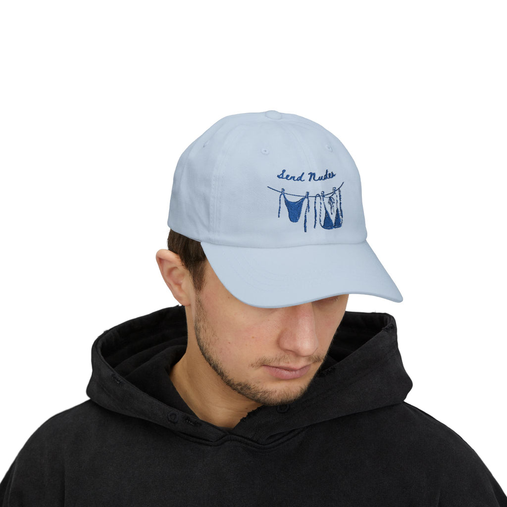 Dad Cap — "Send Nudes" Blue Embroidered Laundry Line Hat