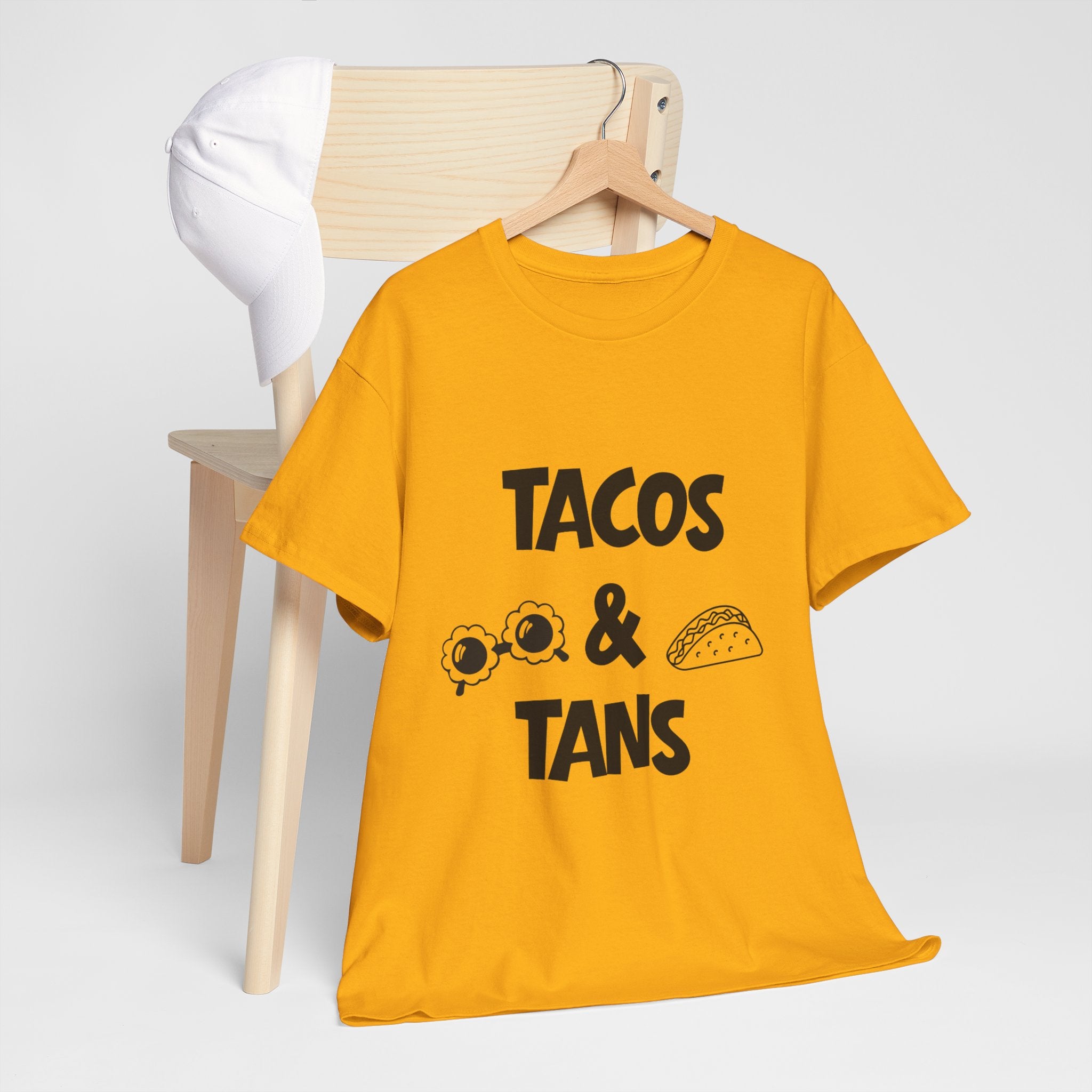 T-Shirt — "Tacos & Tans" Graphic Tee (Summer Vacation, Beach & Taco Night)